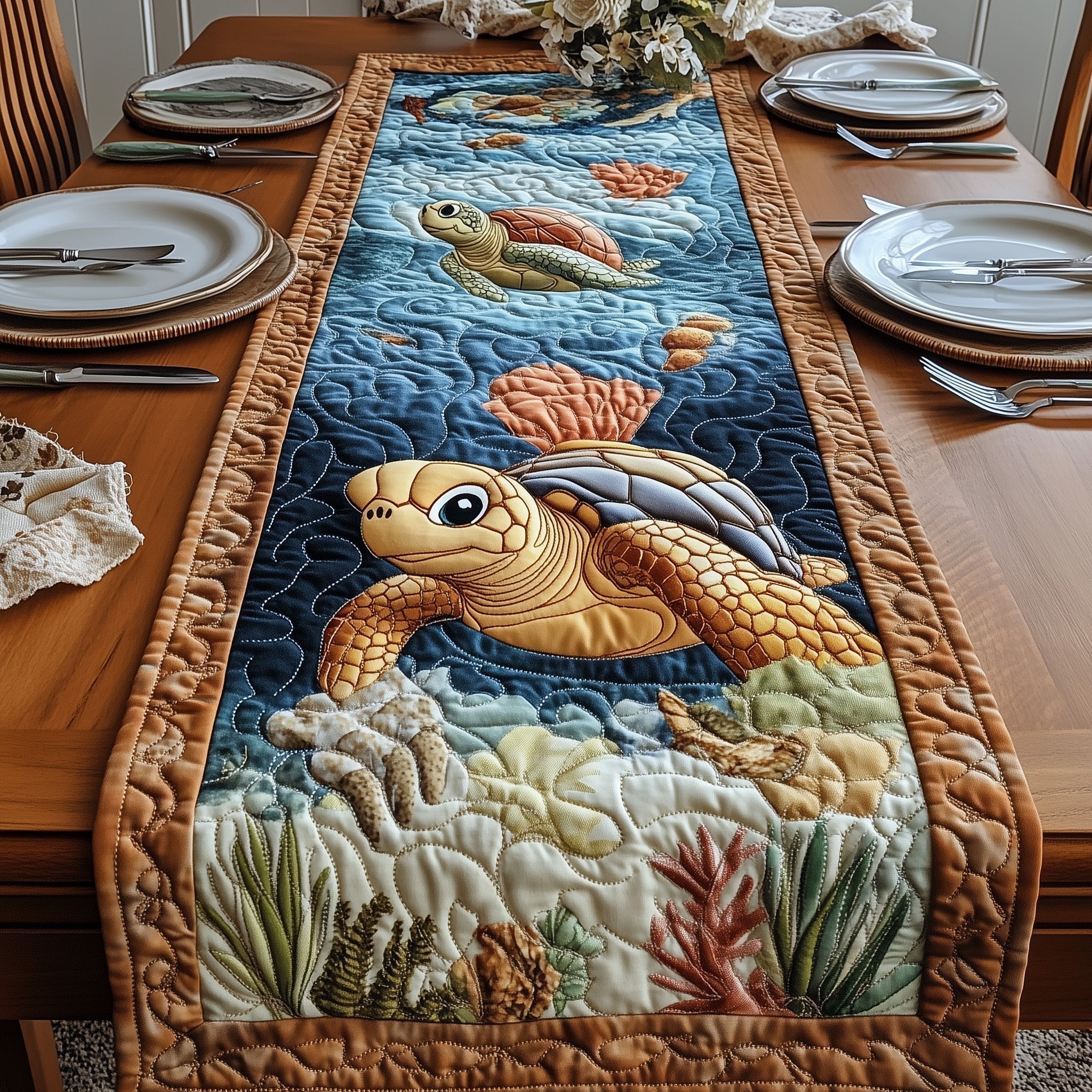 Turtle Charm Quilted Table Runner GFTONL4343