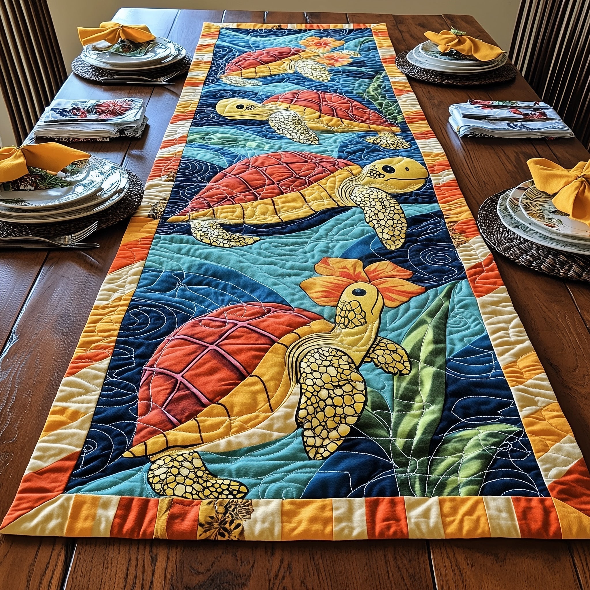 Cheerful Turtle Quilted Table Runner GFTONL4348