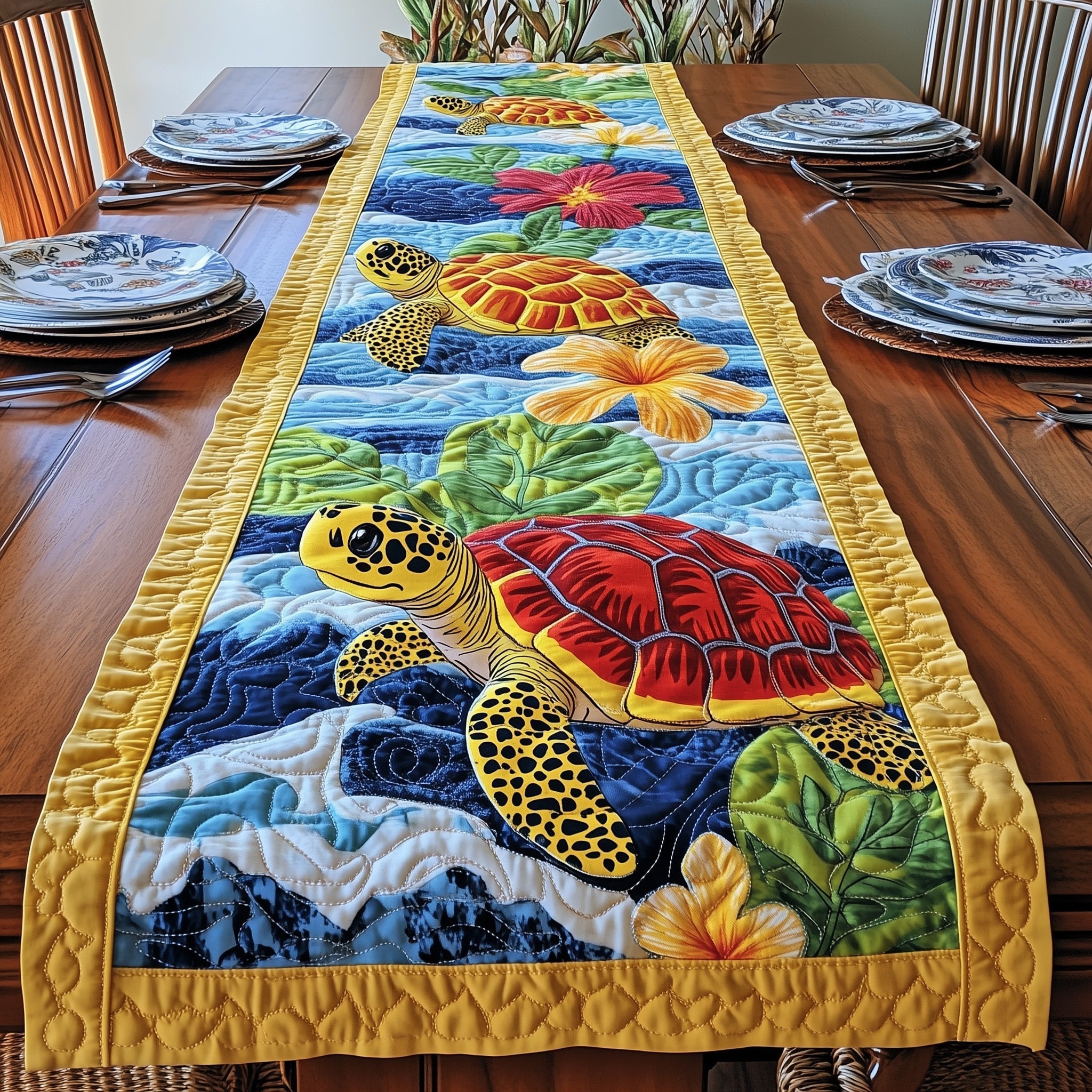 Cheerful Turtle Quilted Table Runner GFTONL4349