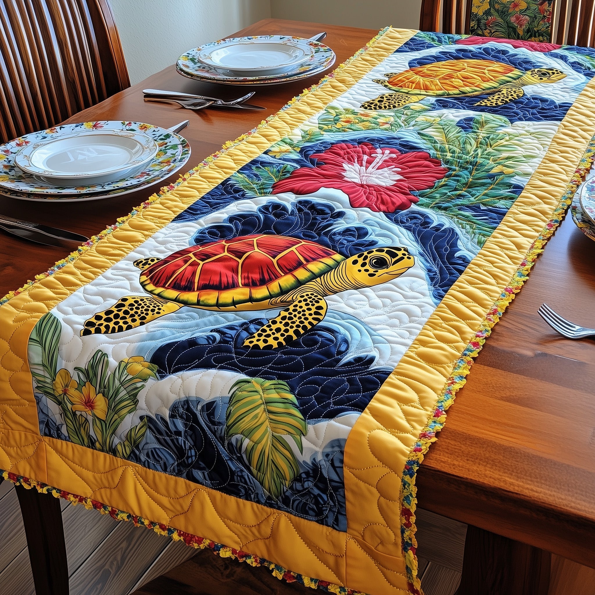 Cheerful Turtle Quilted Table Runner GFTONL4350