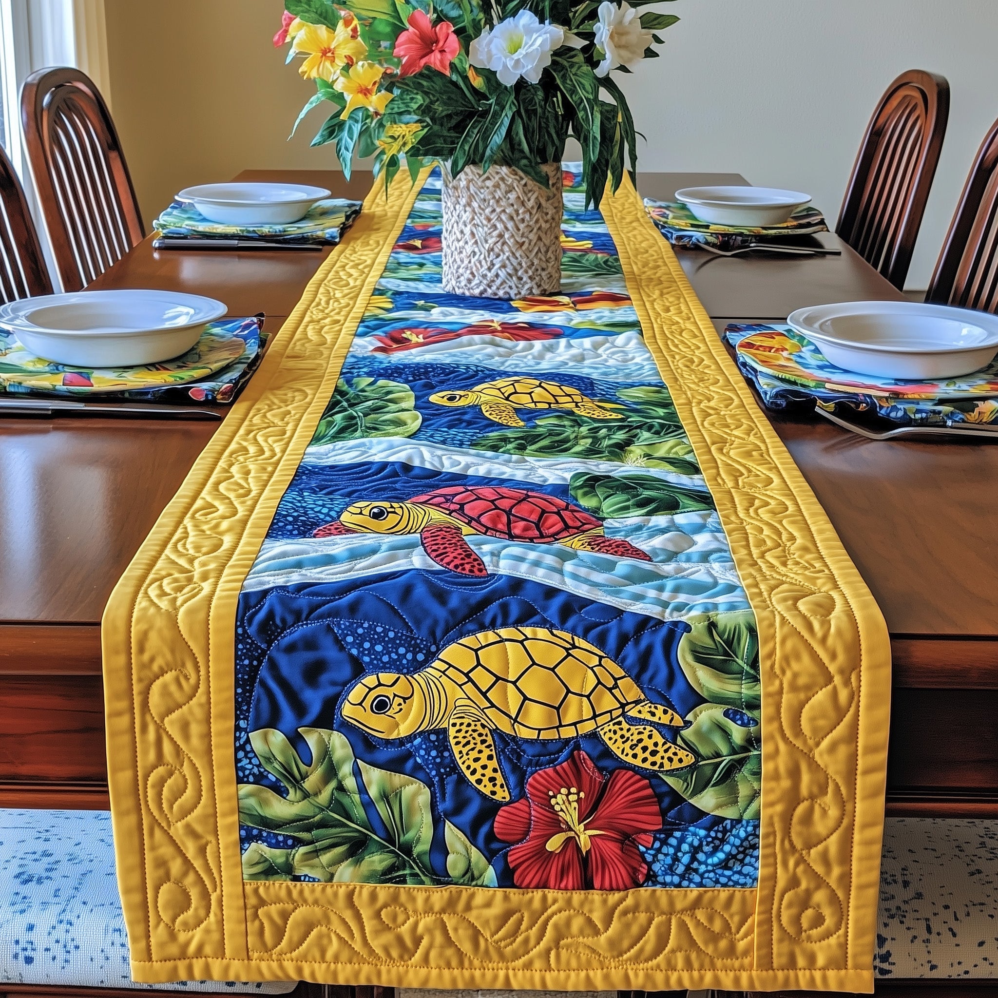 Cheerful Turtle Quilted Table Runner GFTONL4351