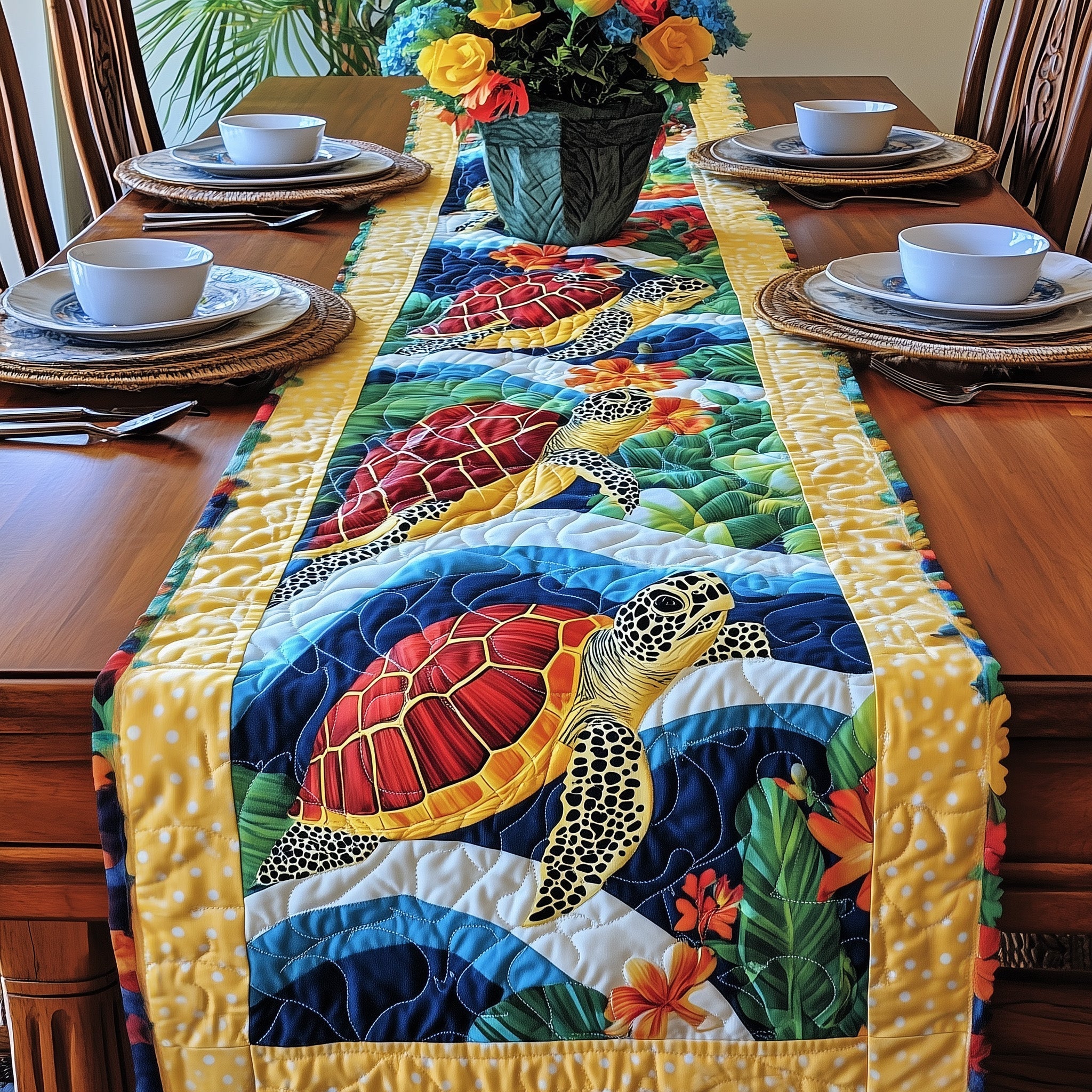 Cheerful Turtle Quilted Table Runner GFTONL4352