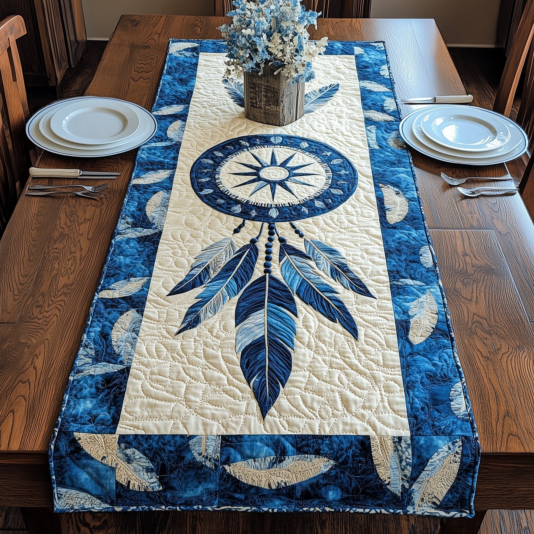 Blue Dreamcatcher Quilted Table Runner GFTONL4653