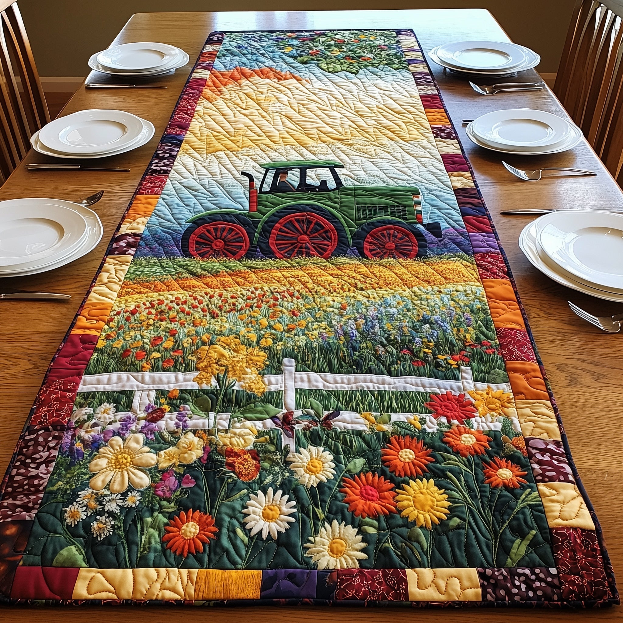 Blooming Tractor Quilted Table Runner GFTONL4678