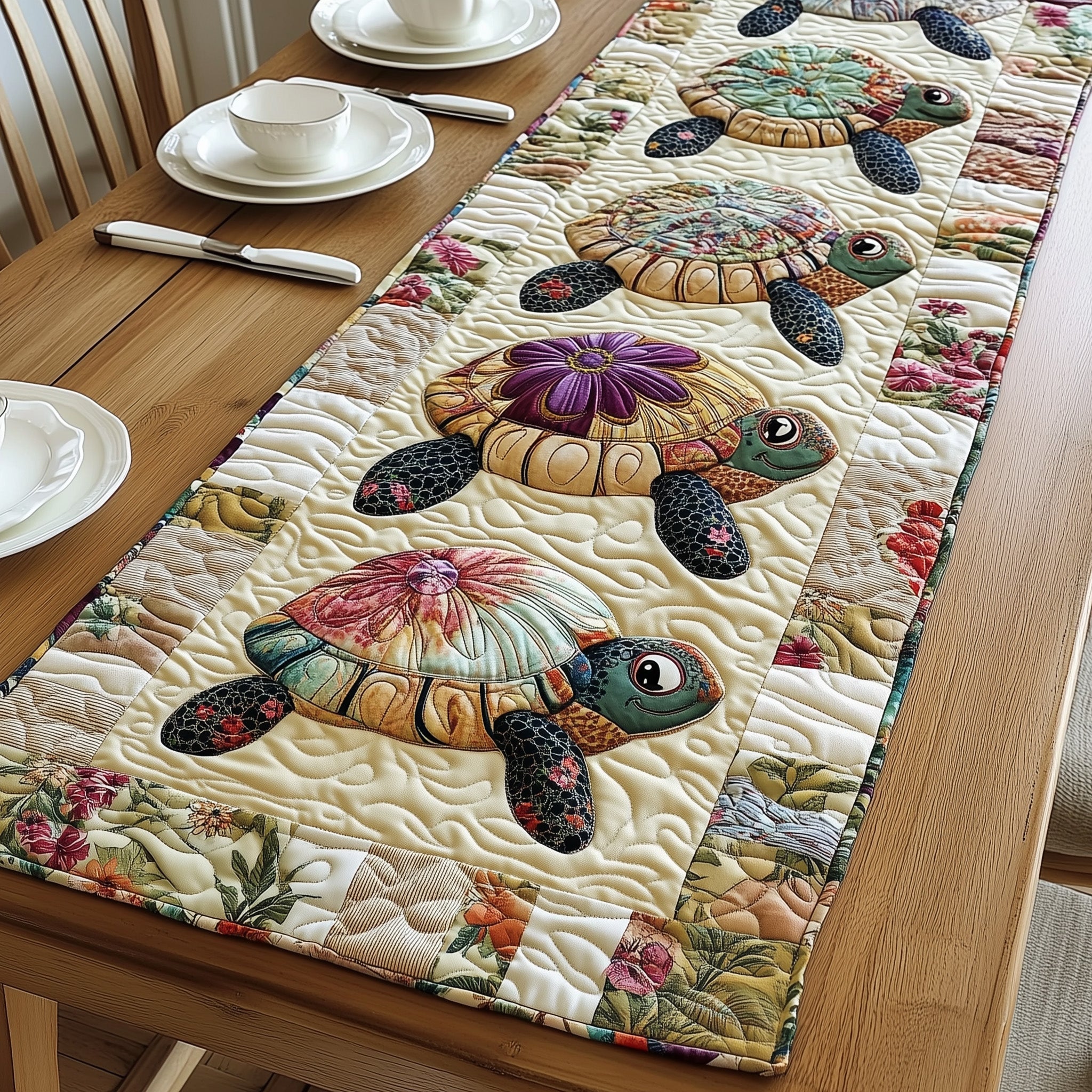 Floral Turtles Quilted Table Runner GFTONL4713