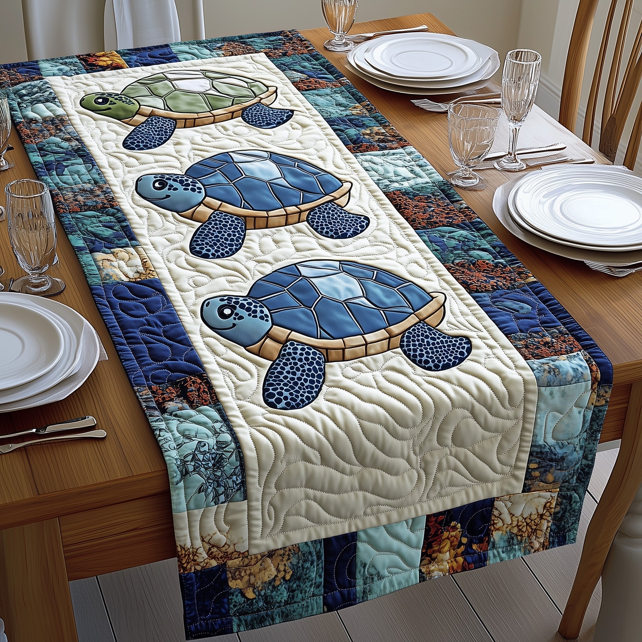 Chubby Turtles Quilted Table Runner GFTONL4717
