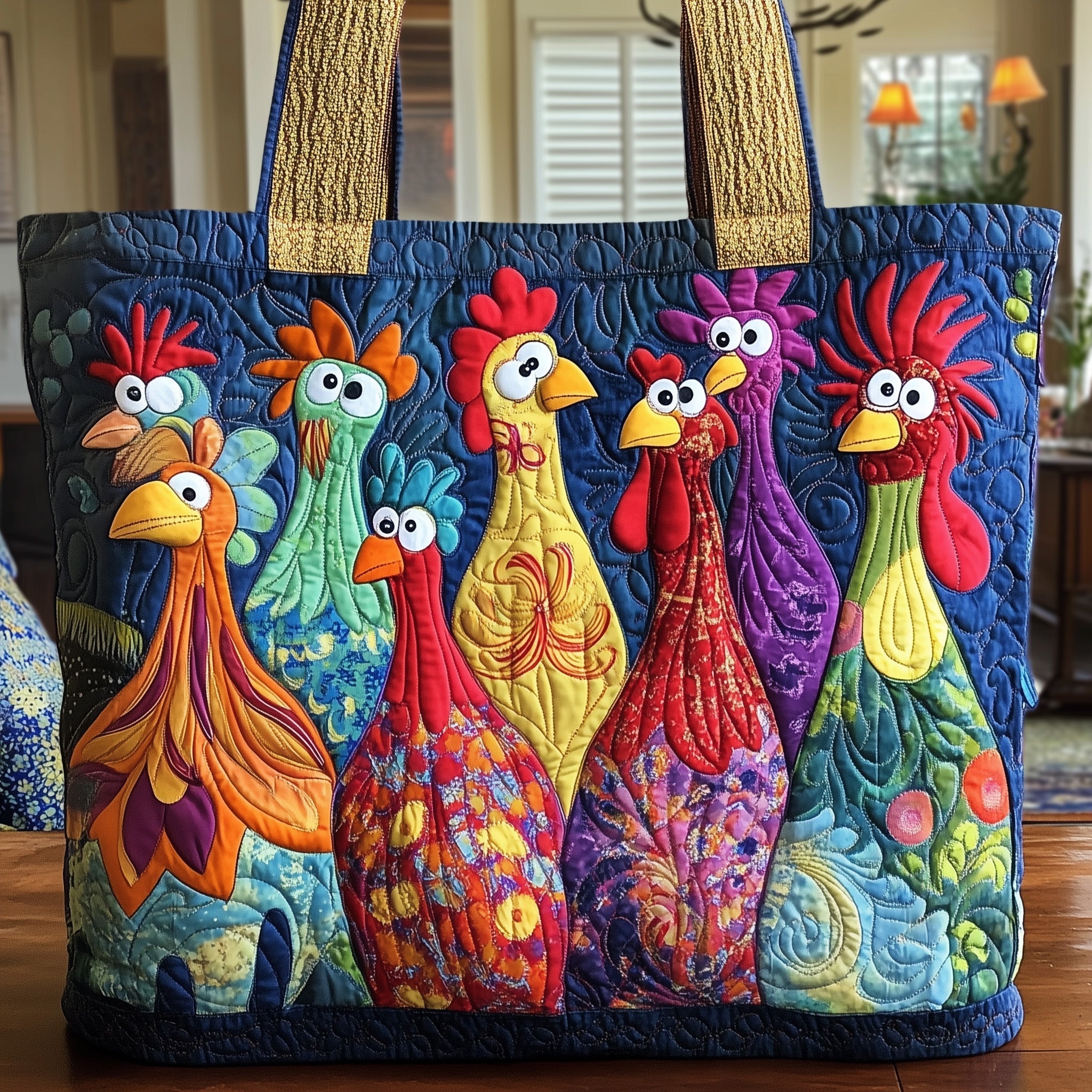 Funky Chicken Quilted Tote Bag