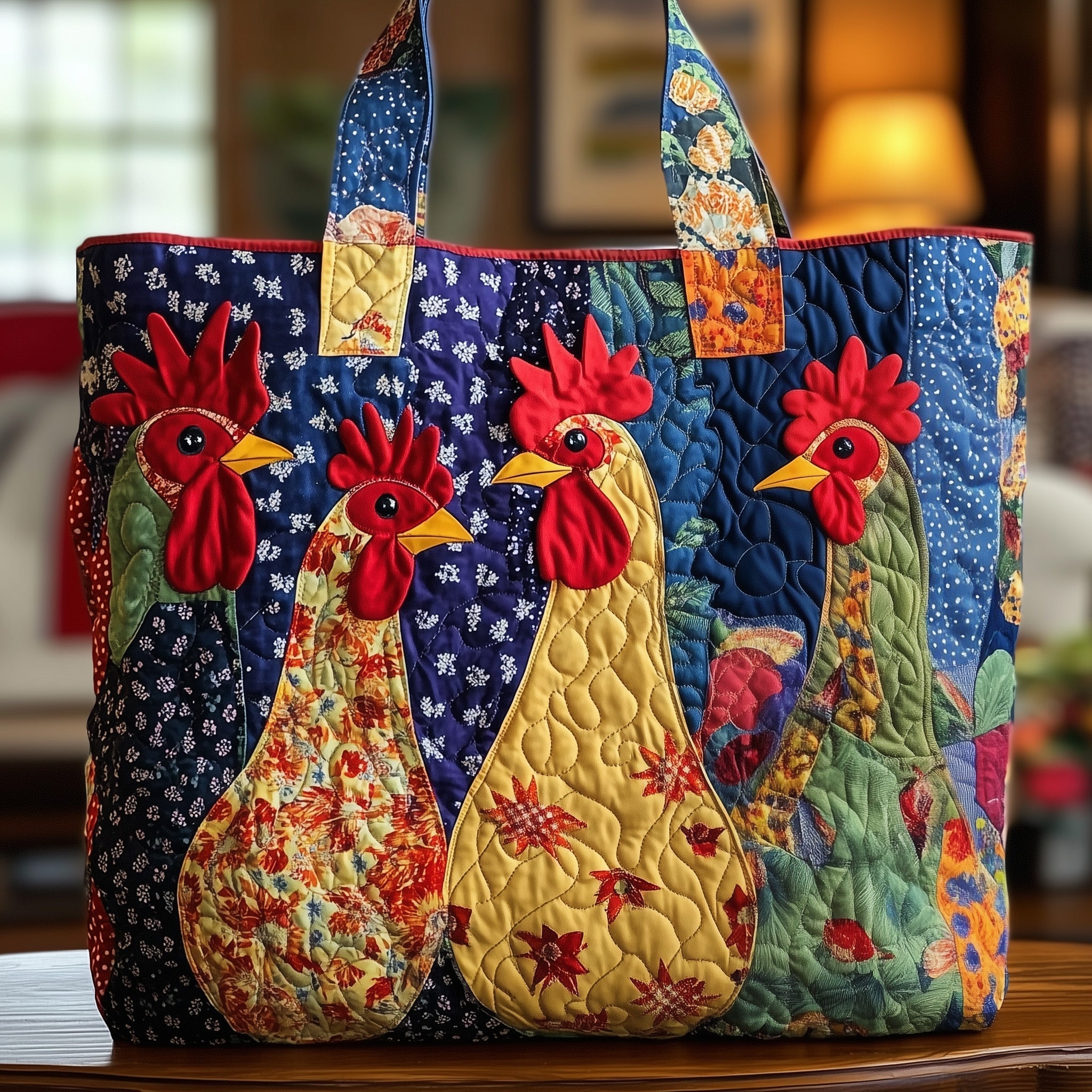 Patchwork Roosters Quilted Tote Bag GFTONL4833