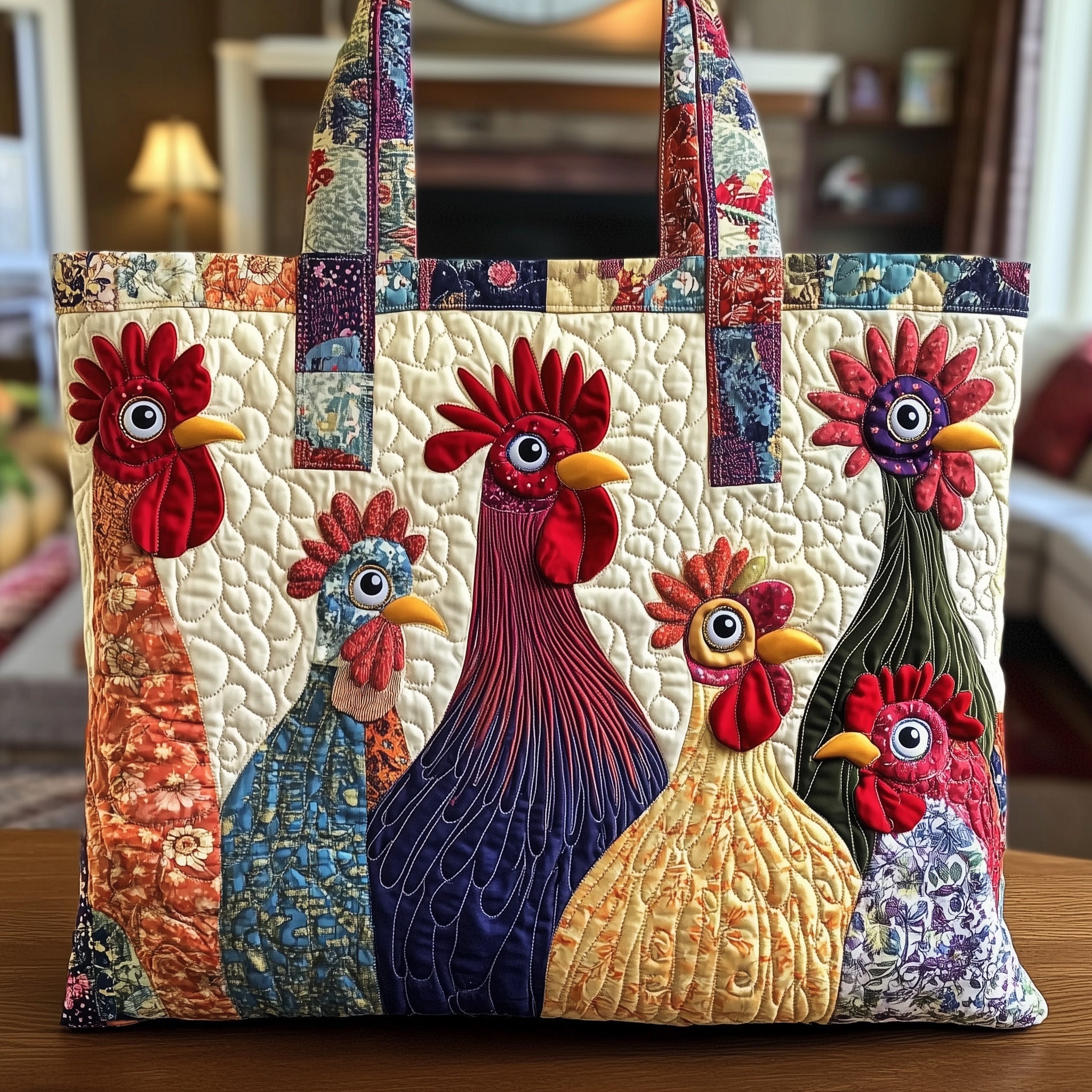 Whimsical Chicken Quilted Tote Bag GFTONL4838