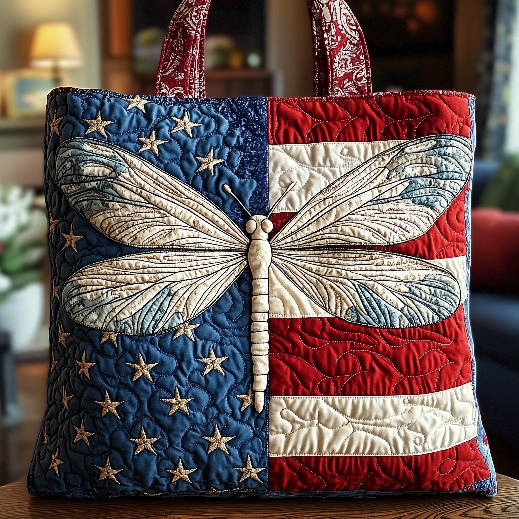 Patriotic Dragonfly Quilted Tote Bag GFTONL4844