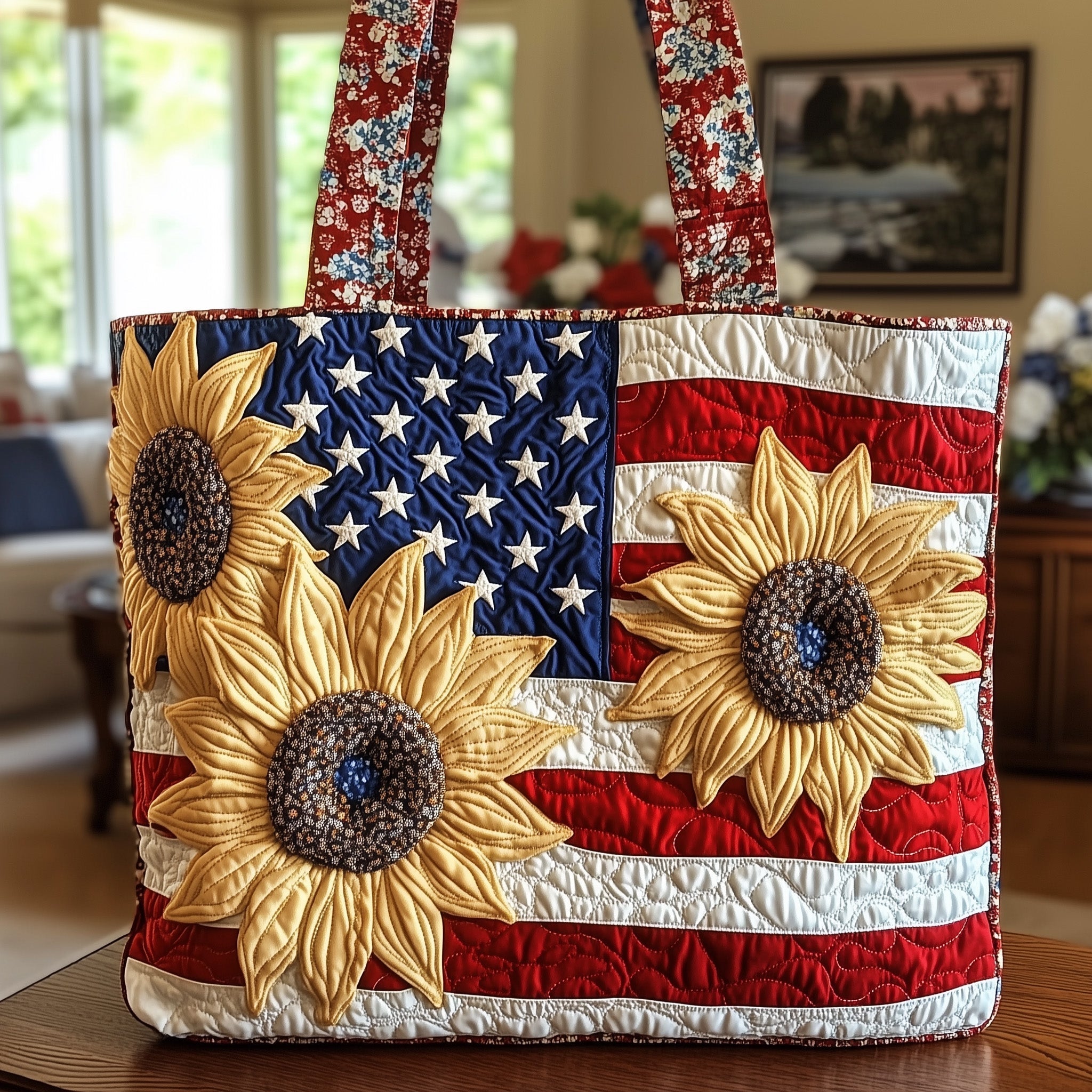 Patriot Sunflower Quilted Tote Bag GFTONL4913