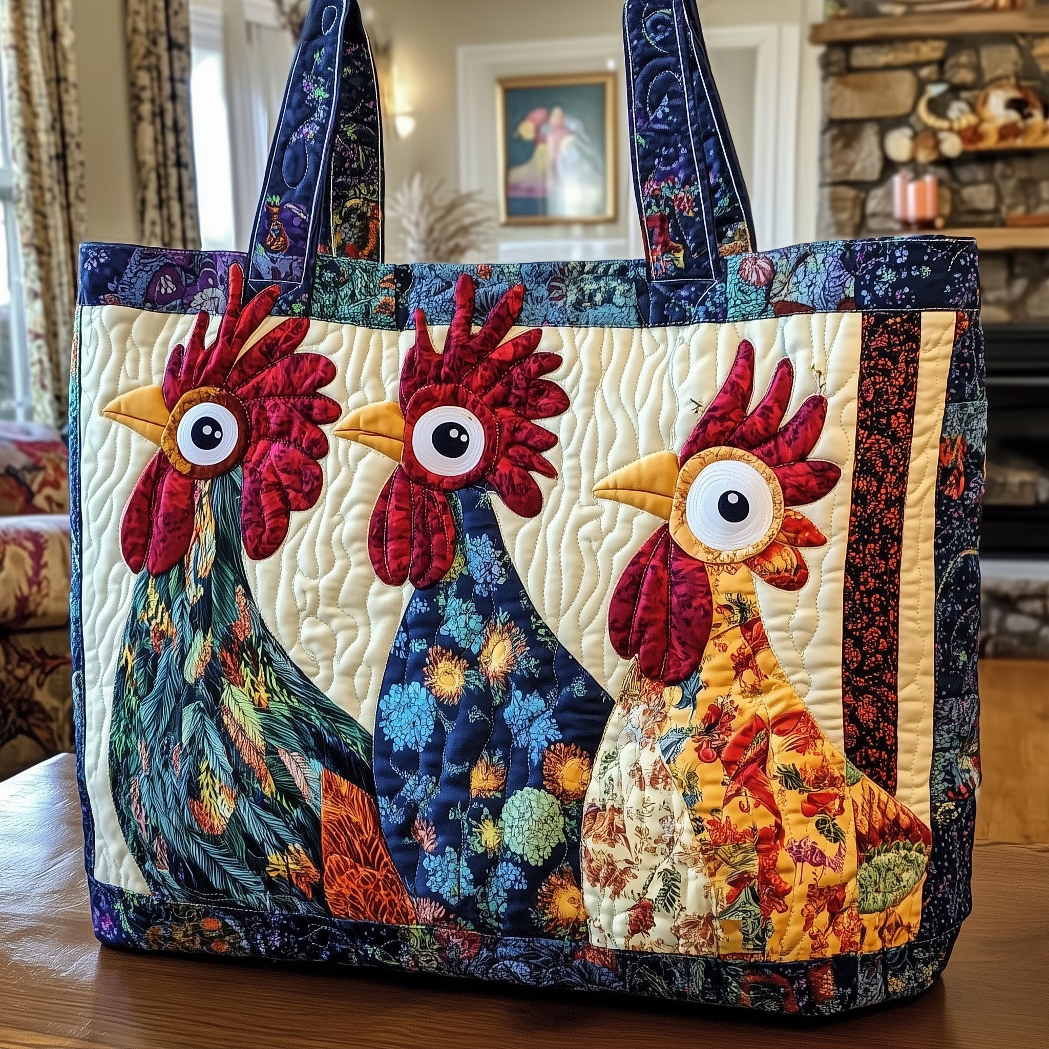 Whimsical Roosters Quilted Tote Bag GFTONL4926