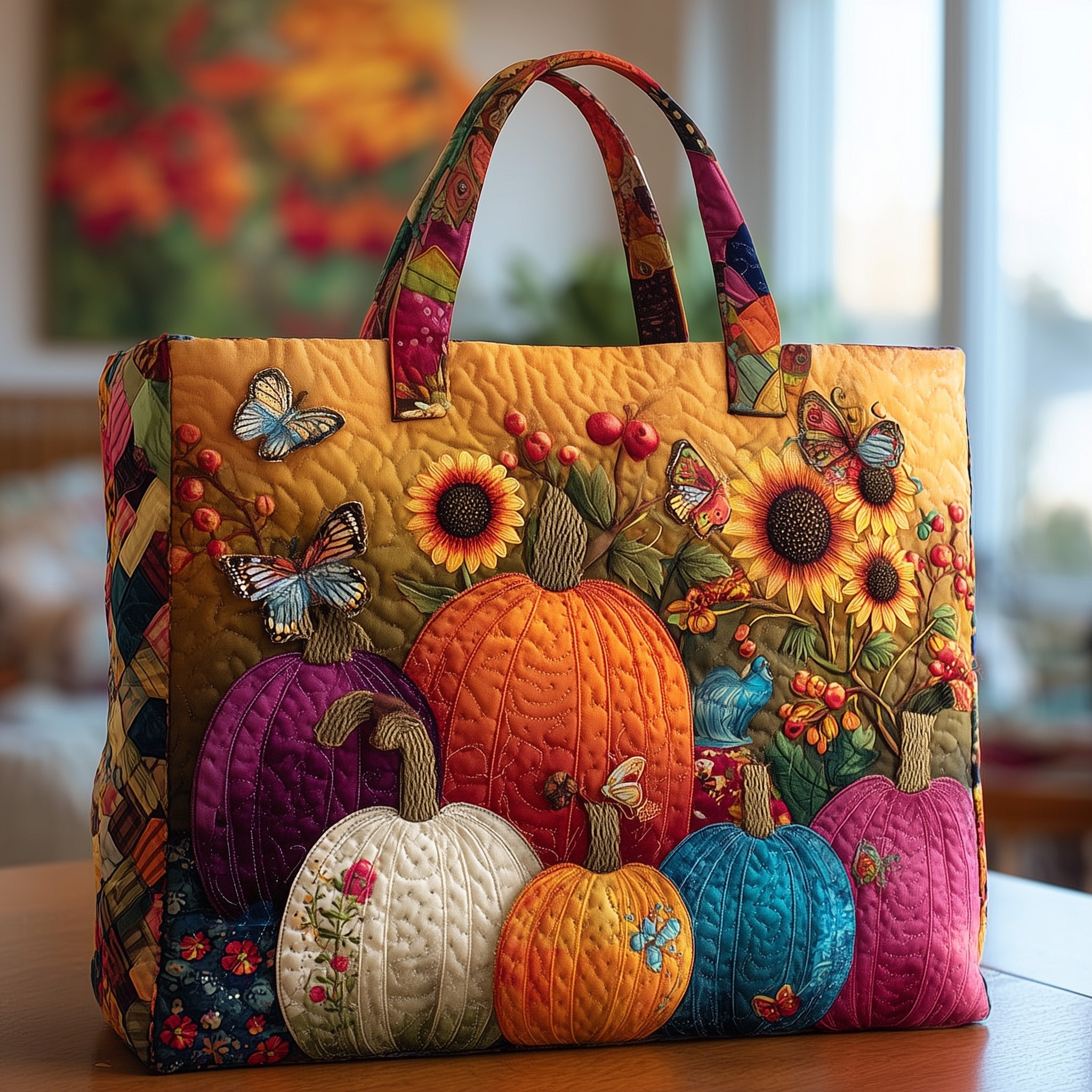Cheerful Pumpkin Quilted Tote Bag GFTONL5420