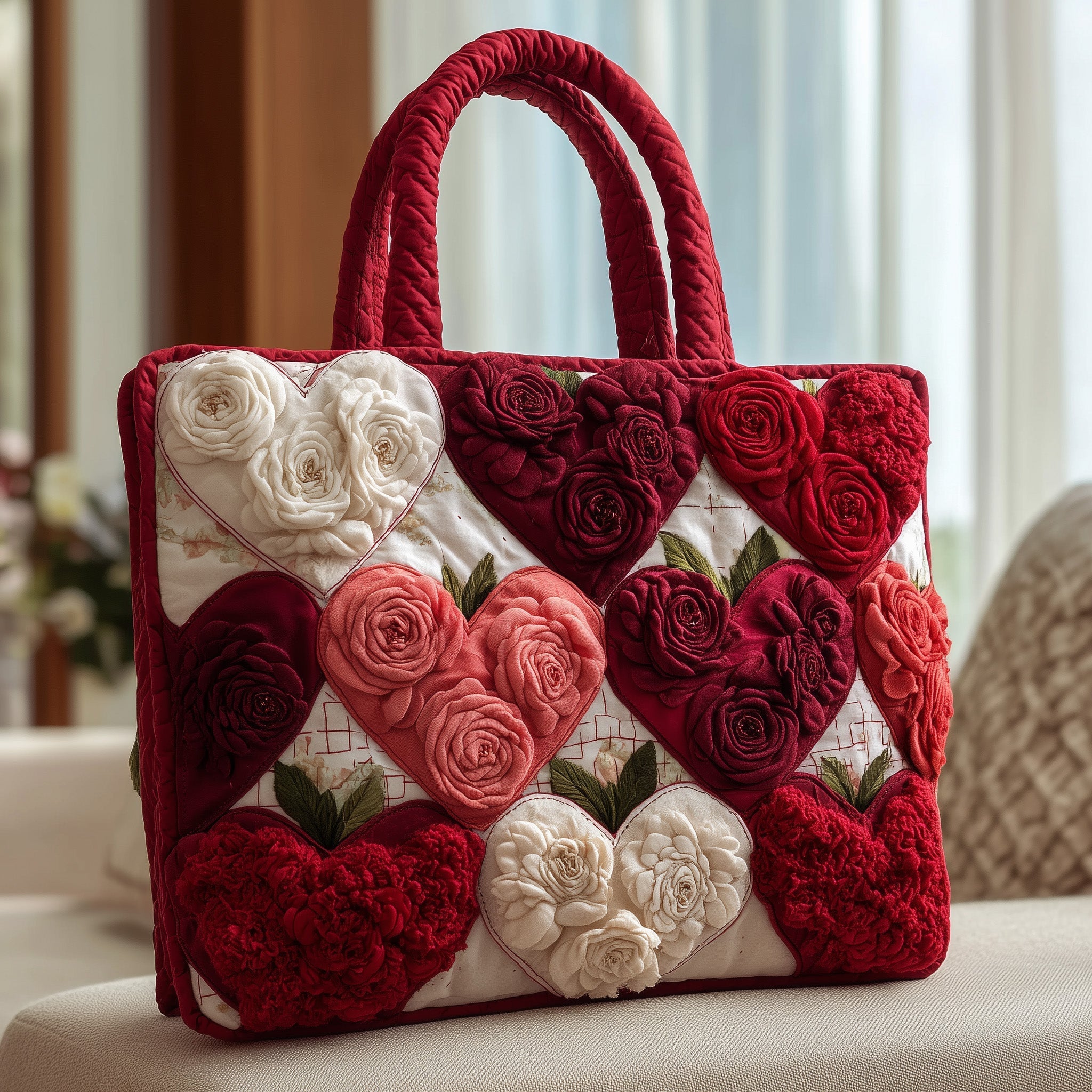 Heart Roses Quilted Tote Bag GFTONL5442