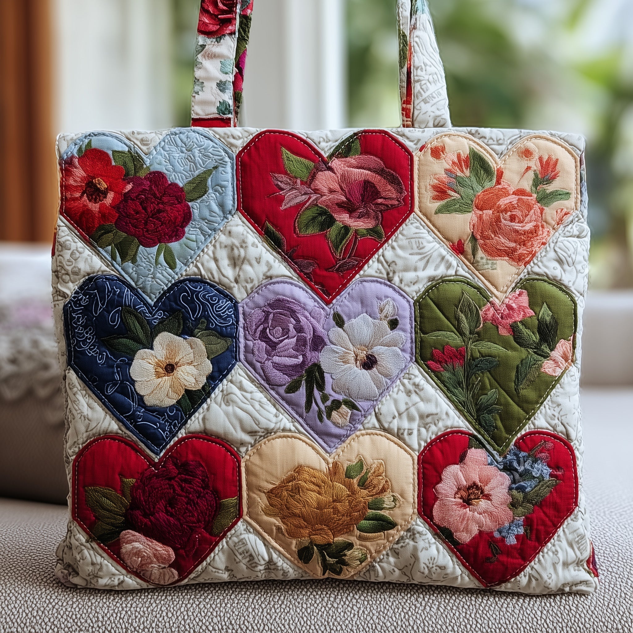 Vintage Heart Quilted Tote Bag GFTONL5444