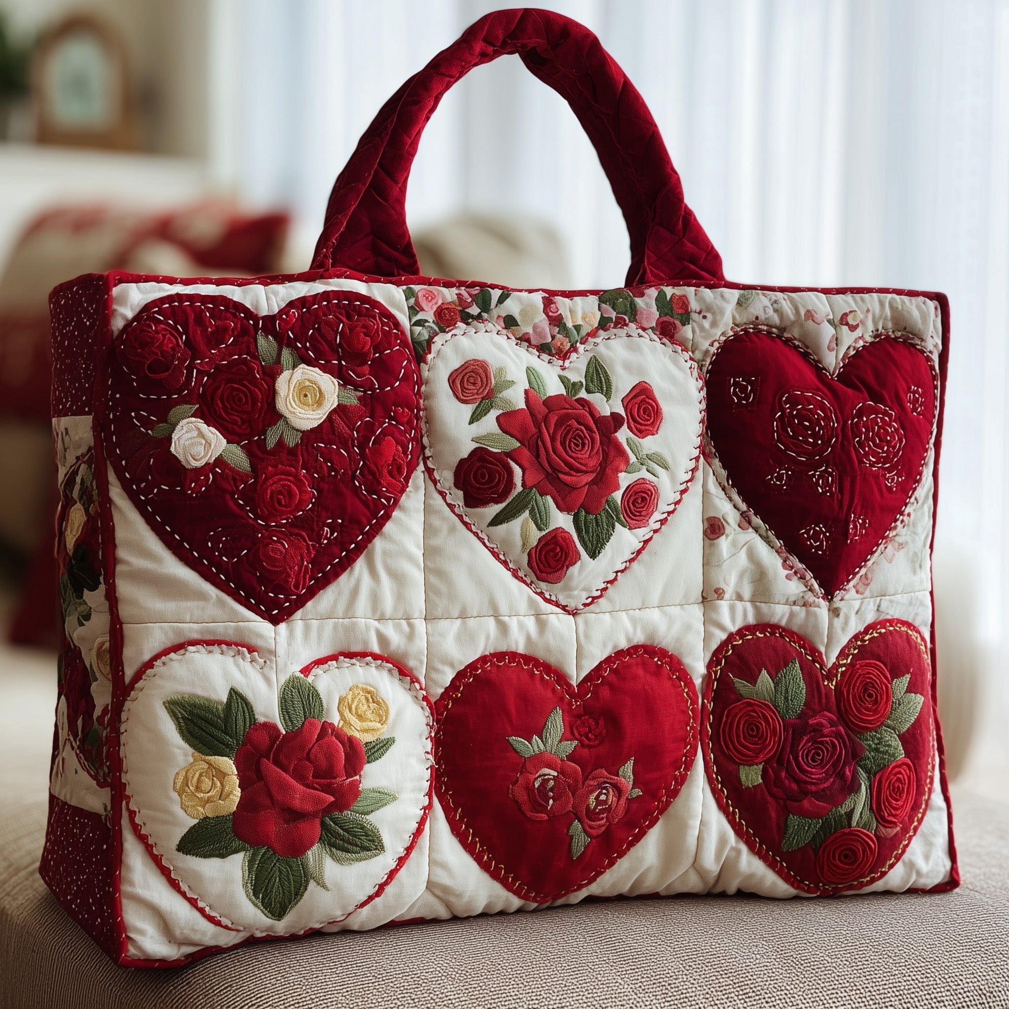 Heart Charm Quilted Tote Bag GFTONL5451
