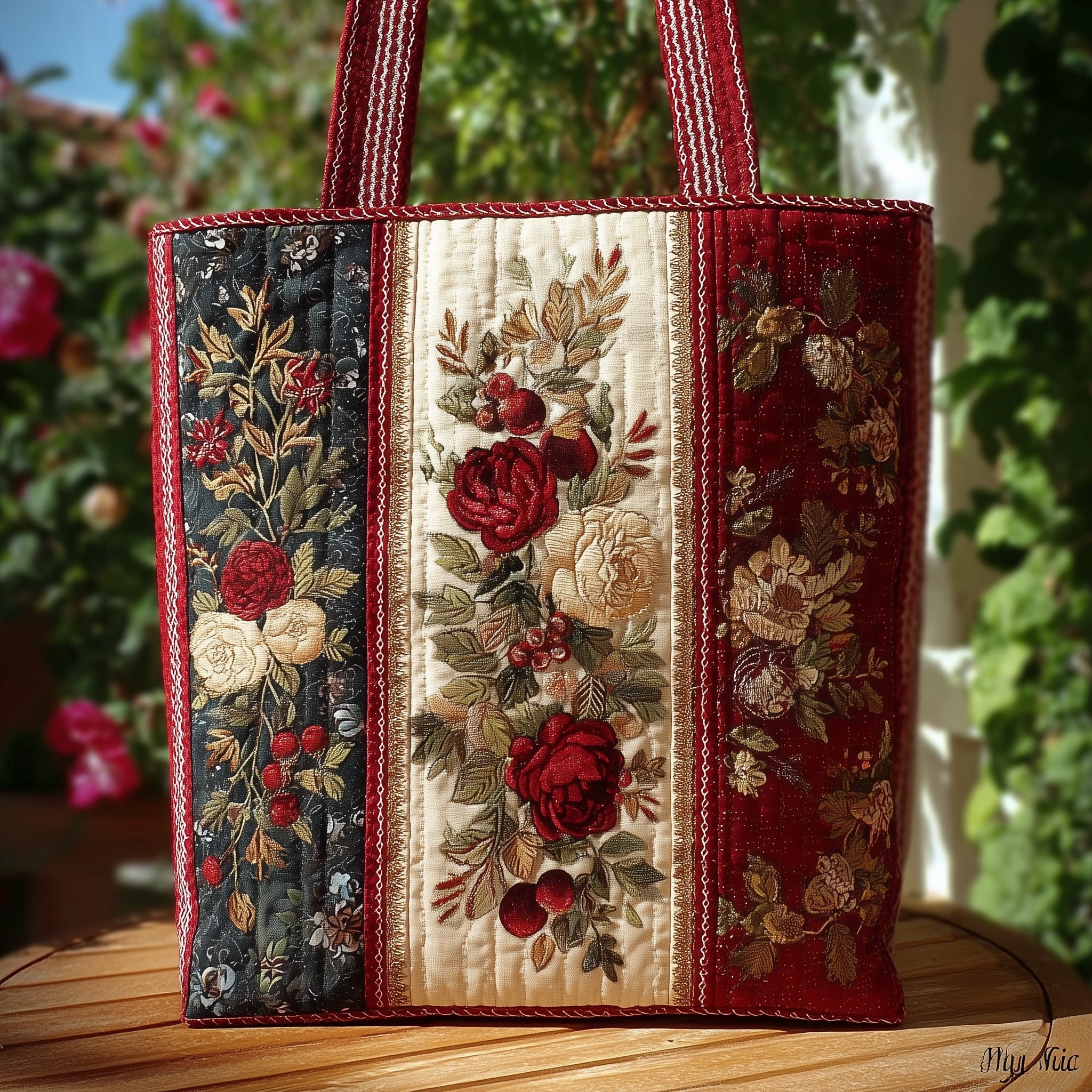 Vintage Rose Quilted Tote Bag GFTONL5472