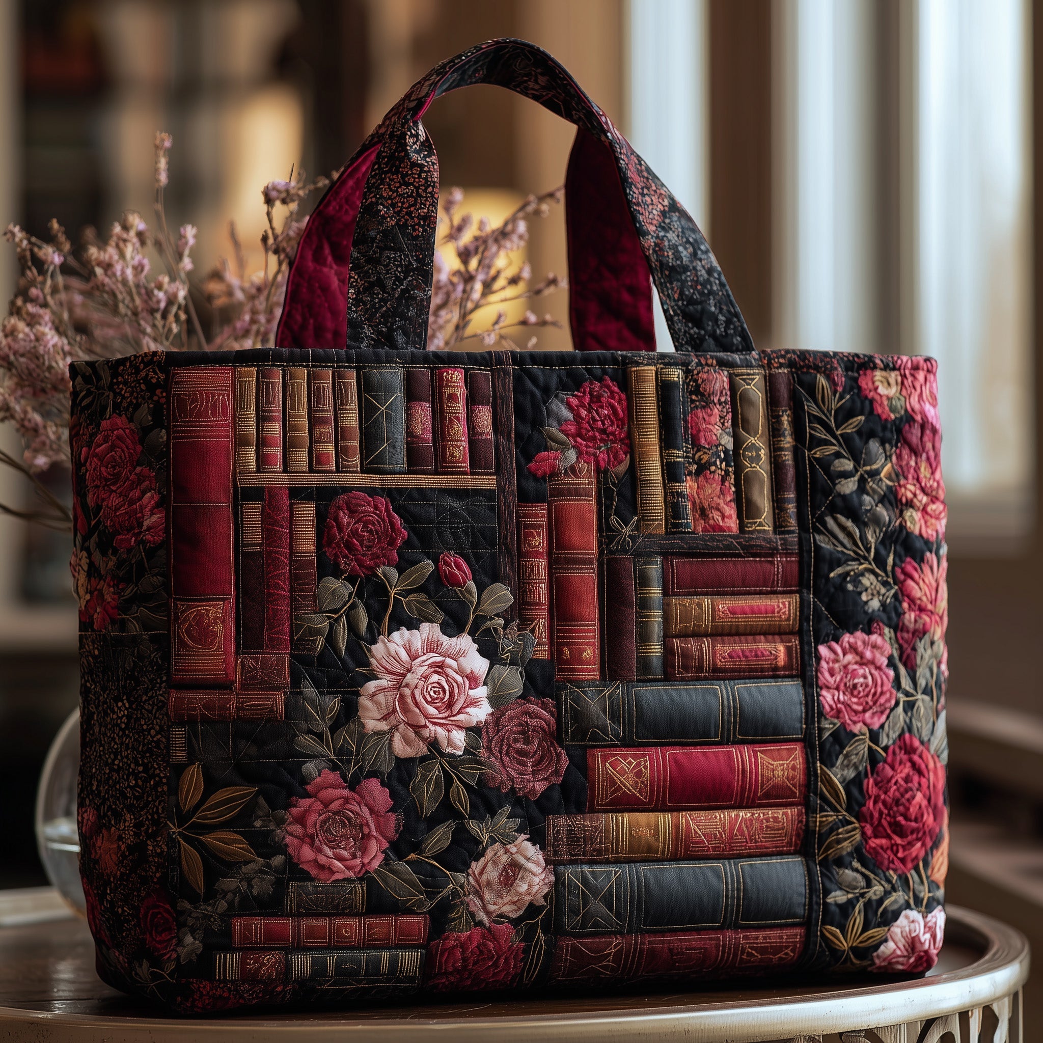 Dark Rose Library Quilted Tote Bag GFTONL5488