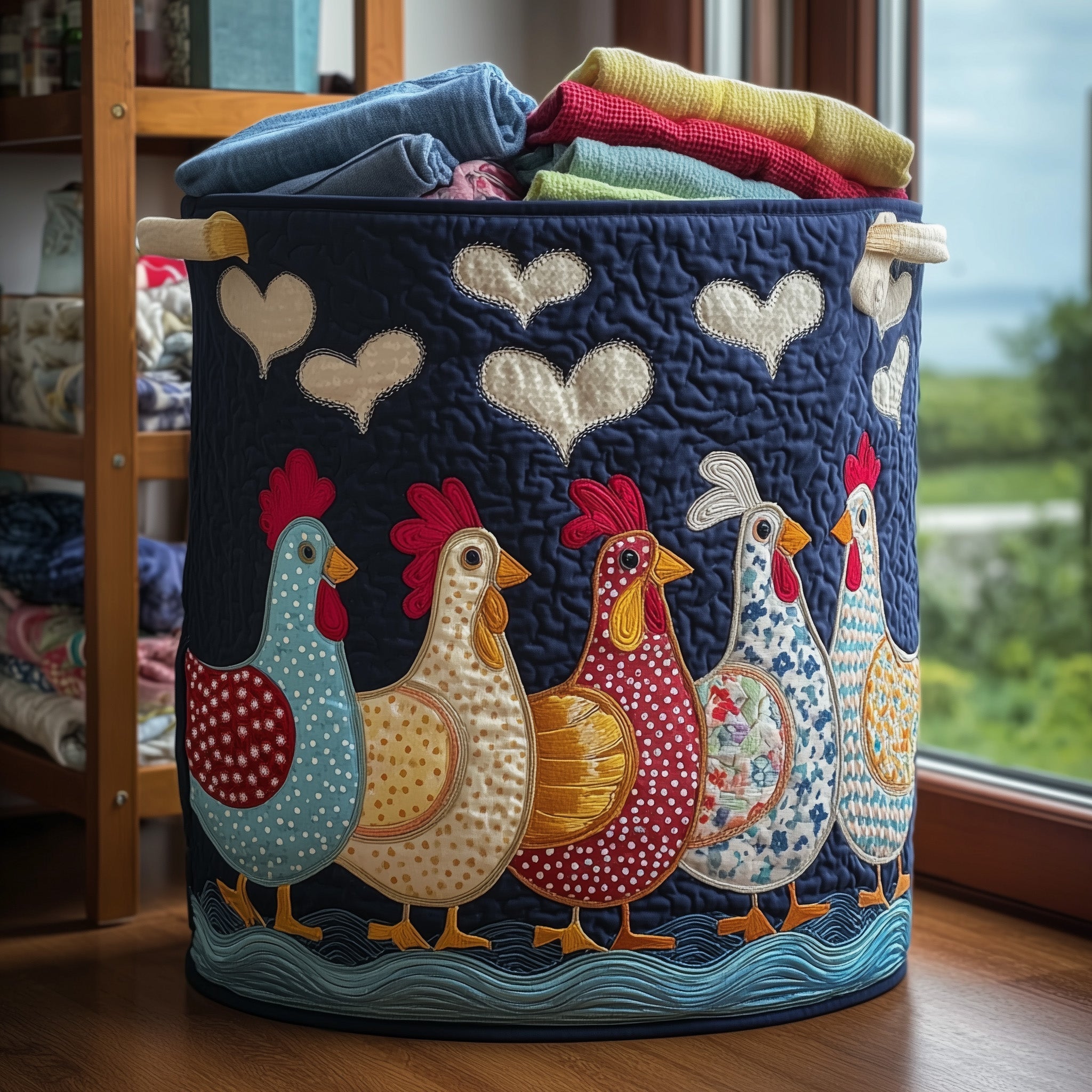 Whimsical Chicken Quilted Laundry Basket GFTONL5908