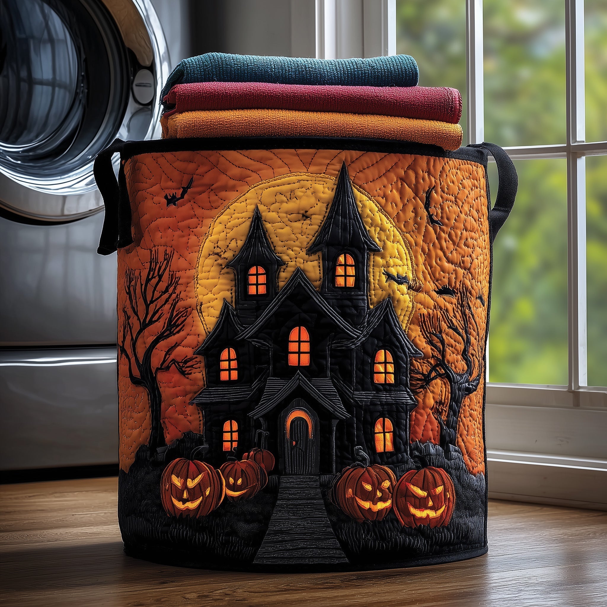 Midnight Haunted House Quilted Laundry Basket GFTONL5963