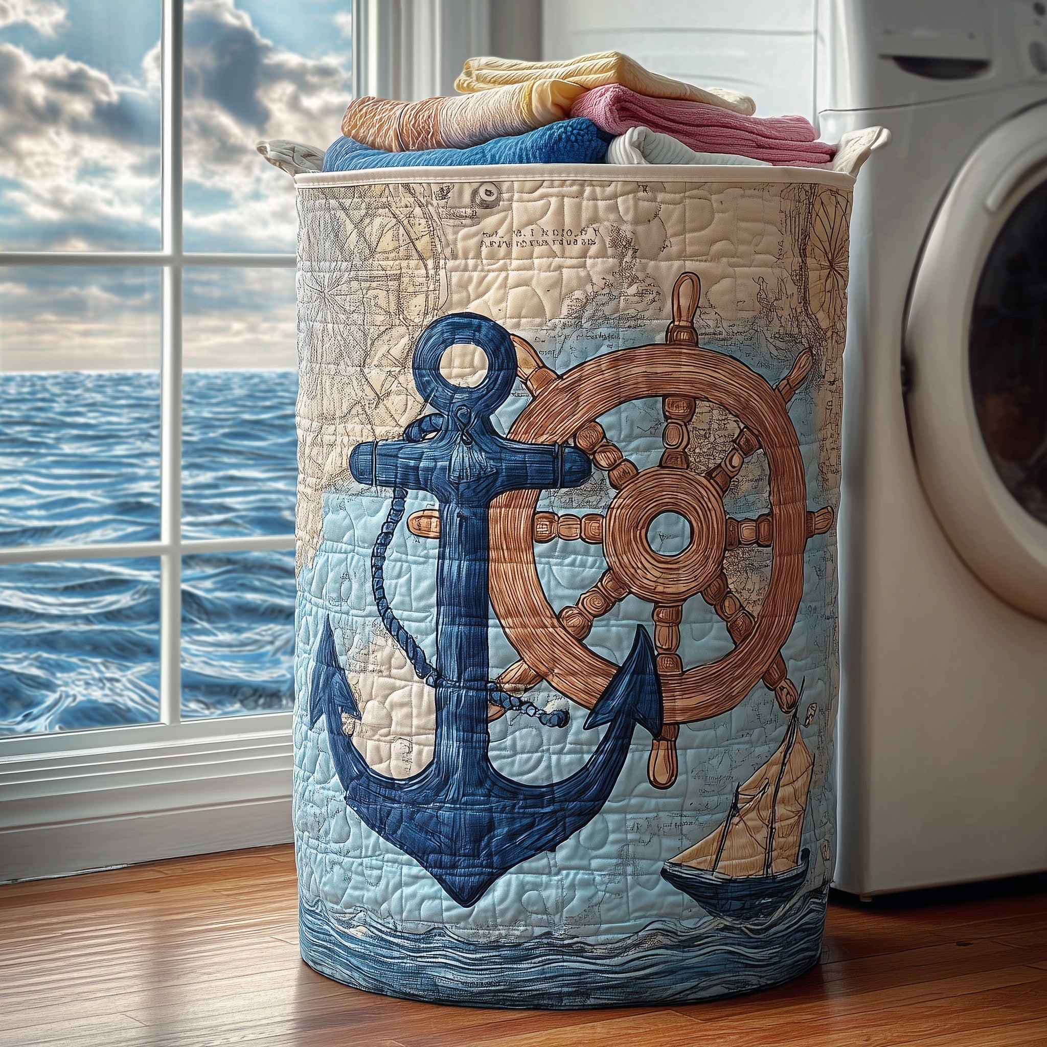 Nautical Anchor Quilted Laundry Basket GFTONL6220