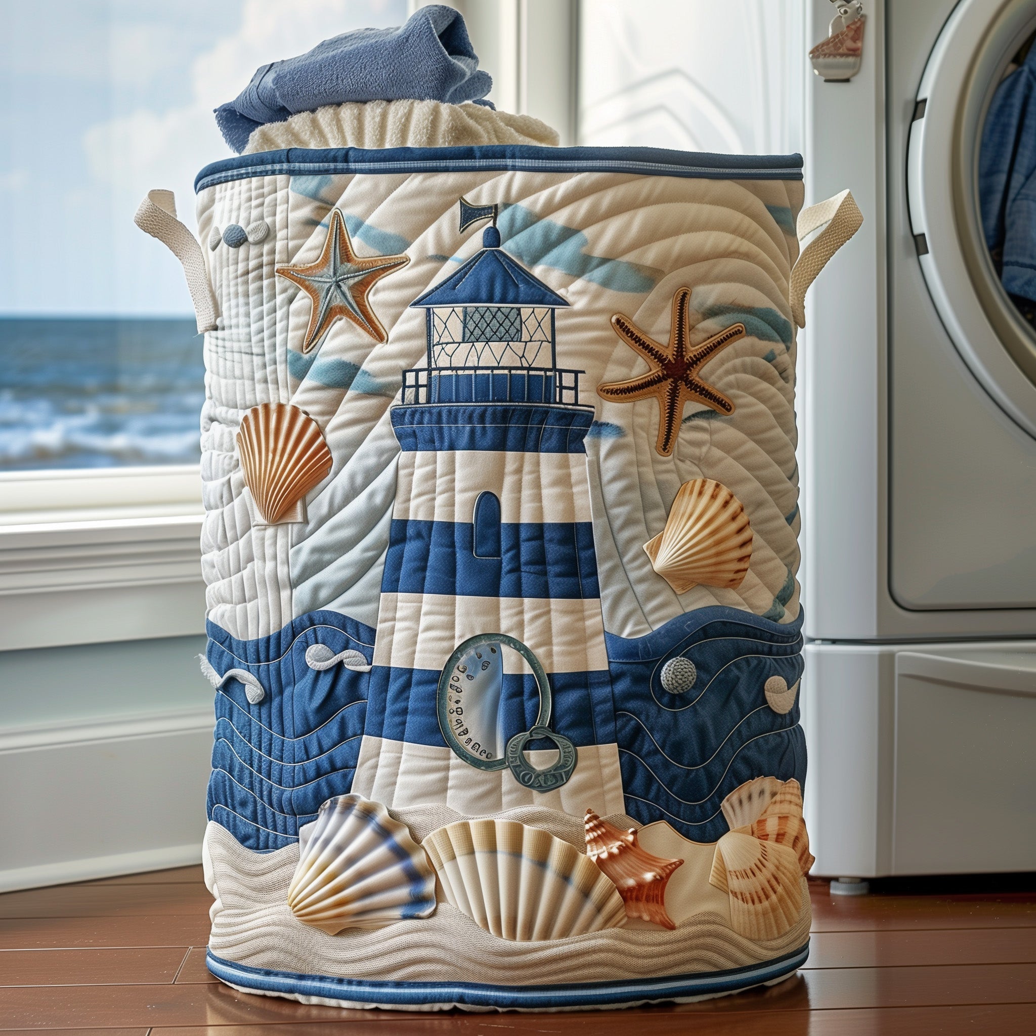 Nautical Lighthouse Quilted Laundry Basket GFTONL6222