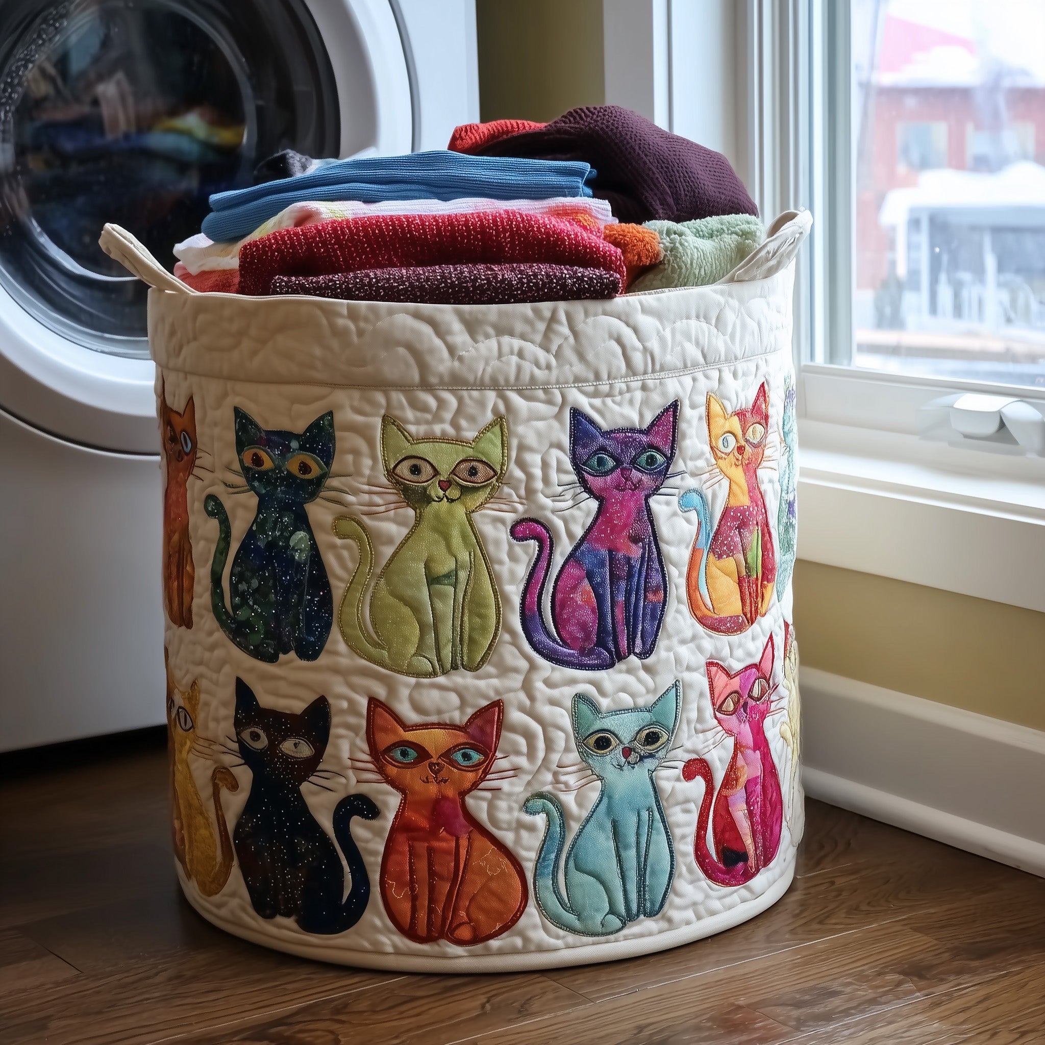 Playful Cat Quilted Laundry Basket GFTONL6249