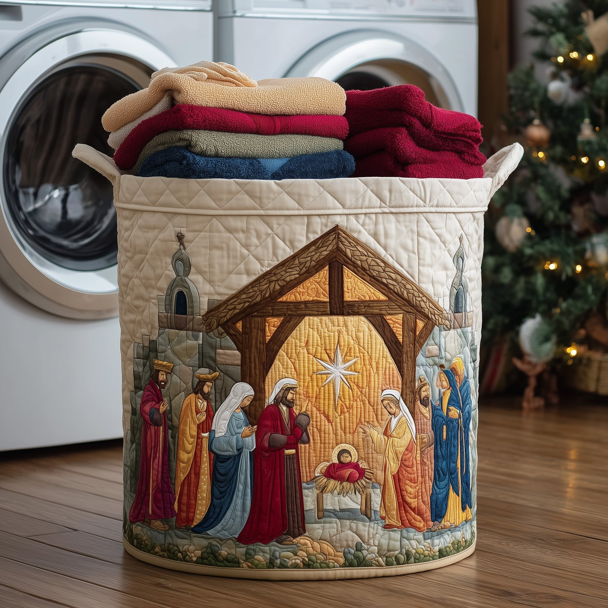 Nativity Scene Quilted Laundry Basket GFTONL6268