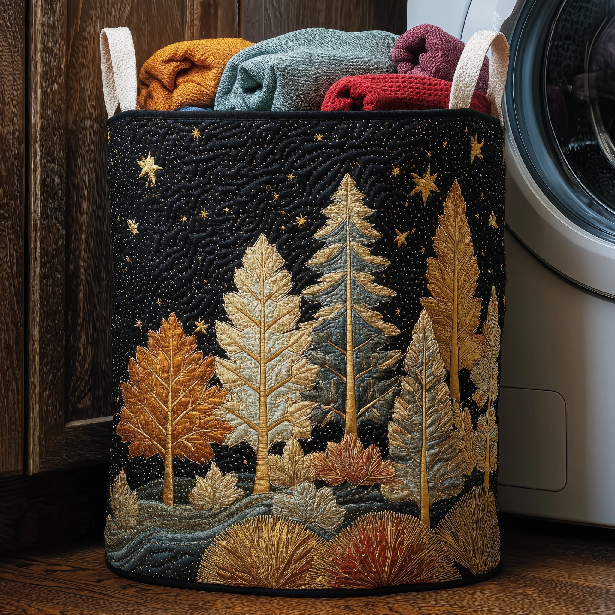 Midnight Autumn Forest Quilted Laundry Basket GFTONL6280