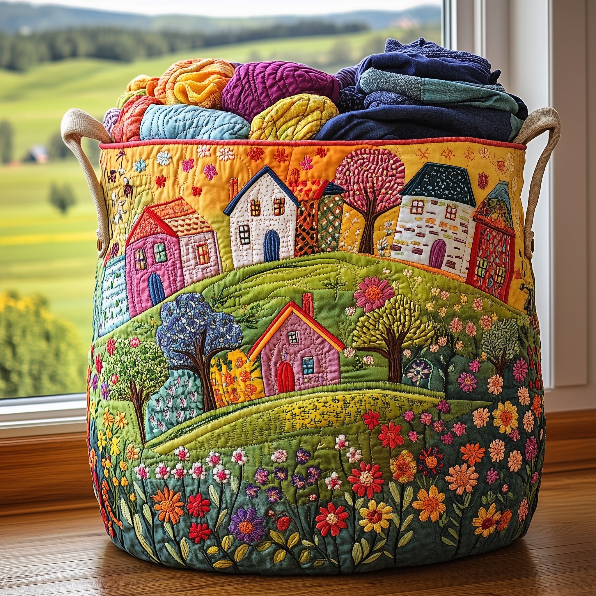 Spring Hillside Quilted Laundry Basket GFTONL6319