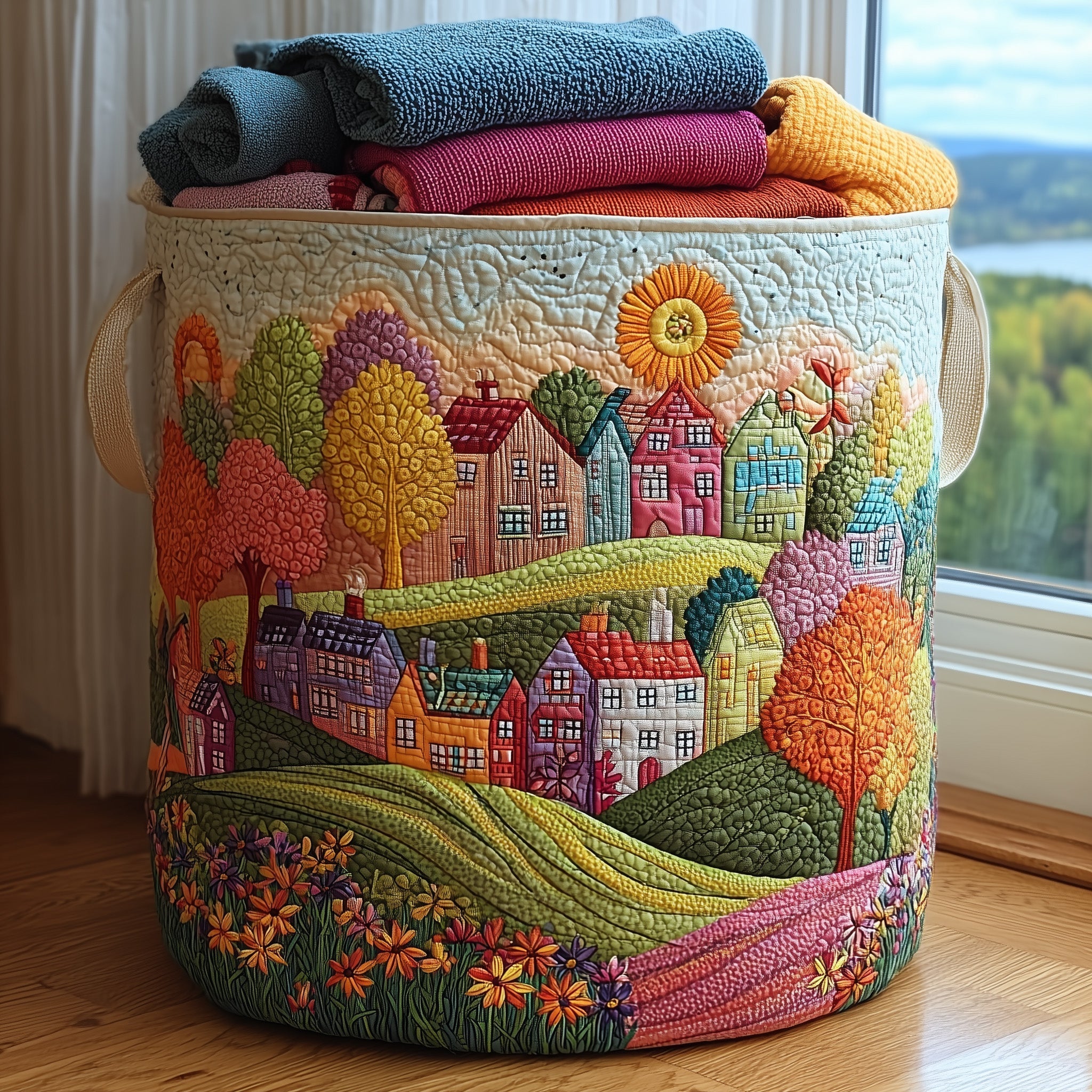 Spring Hillside Quilted Laundry Basket GFTONL6320