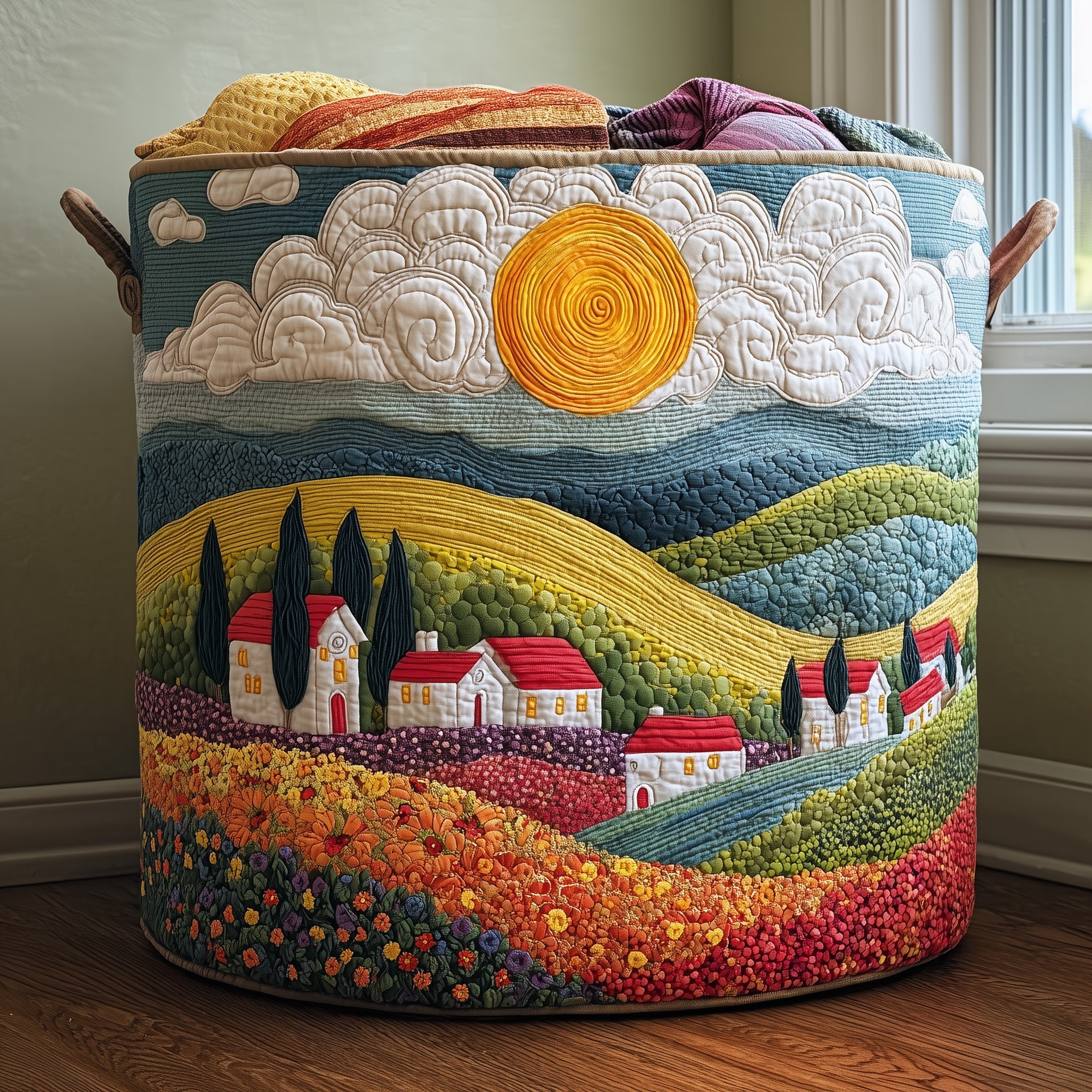 Spring Hillside Quilted Laundry Basket GFTONL6321