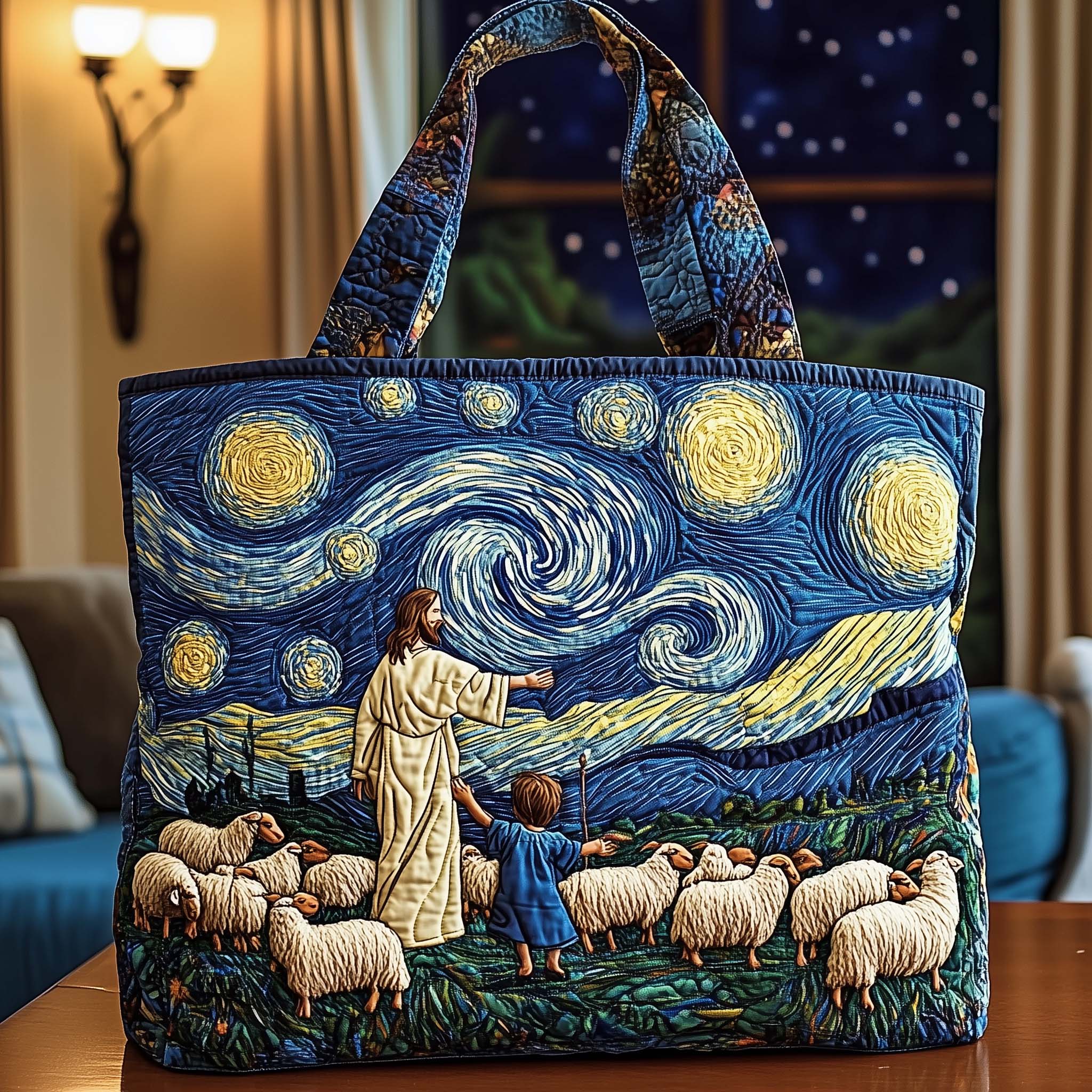Starry Holly Night Quilted Tote Bag GFTONL7046