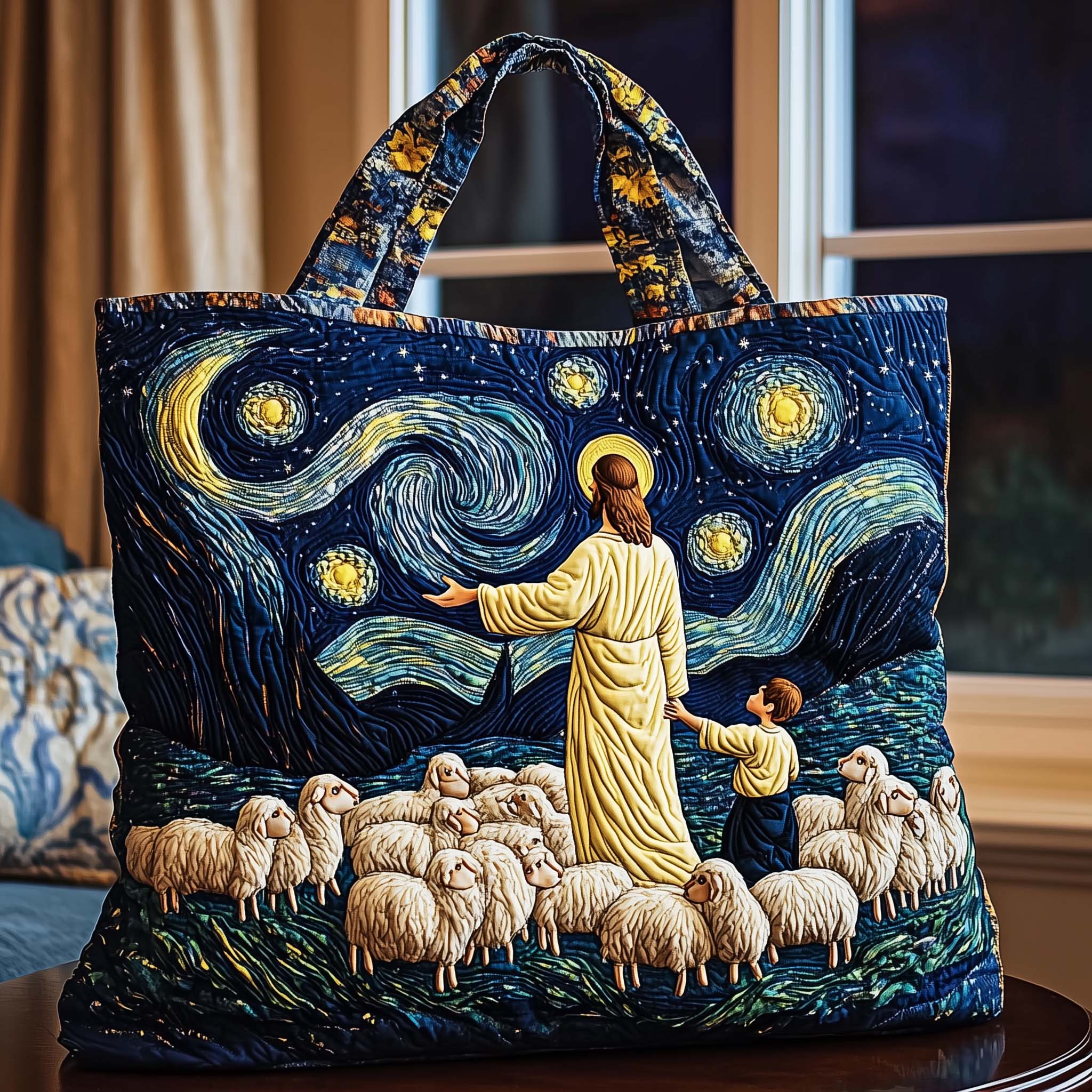 Starry Holly Night Quilted Tote Bag GFTONL7047