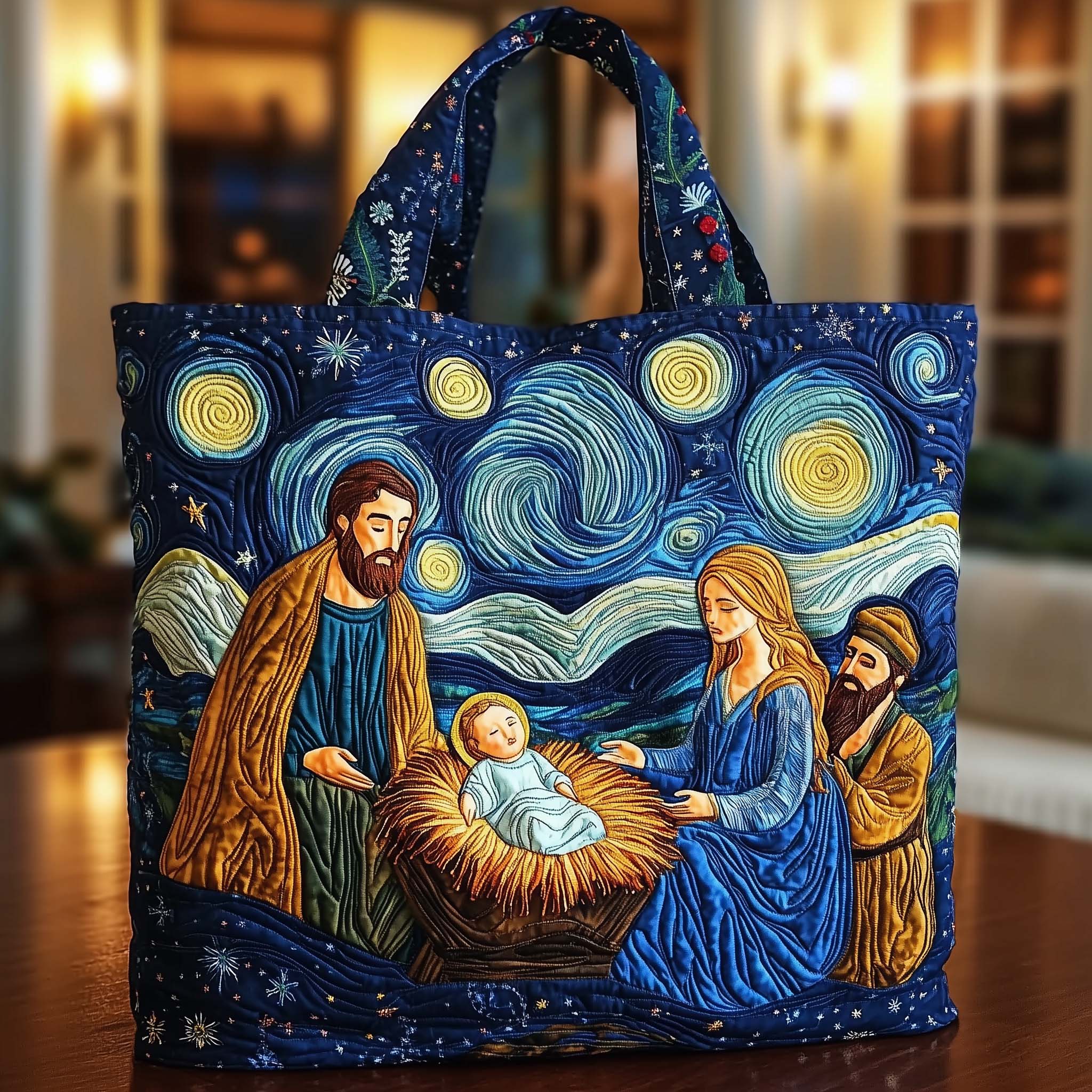 Starry Nativity Scene Quilted Tote Bag GFTONL7048