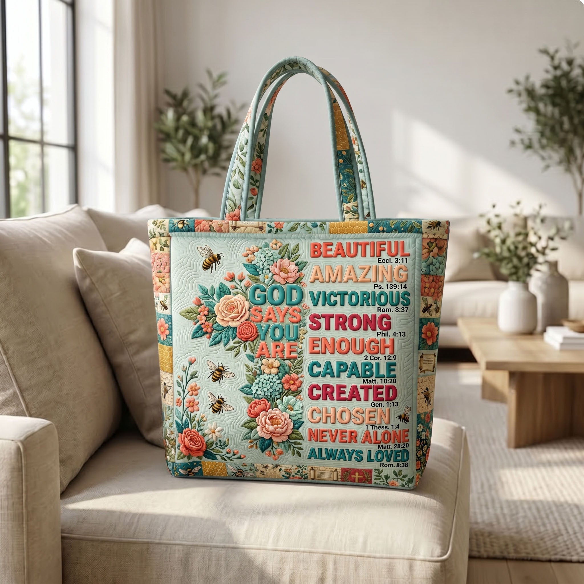 Floral Bible Quilted Tote Bag GFTONMU458