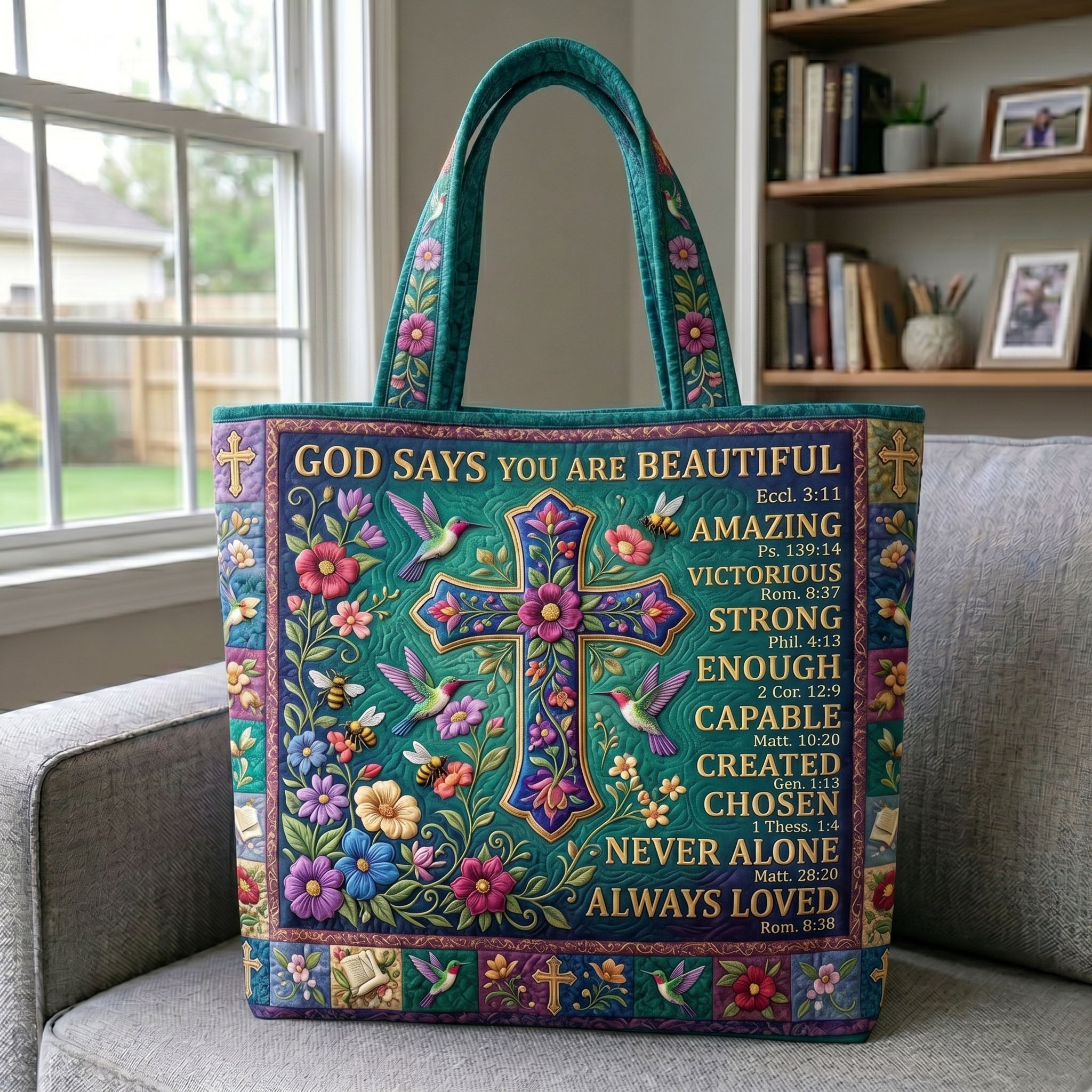 Floral Bible Quilted Tote Bag GFTONMU463
