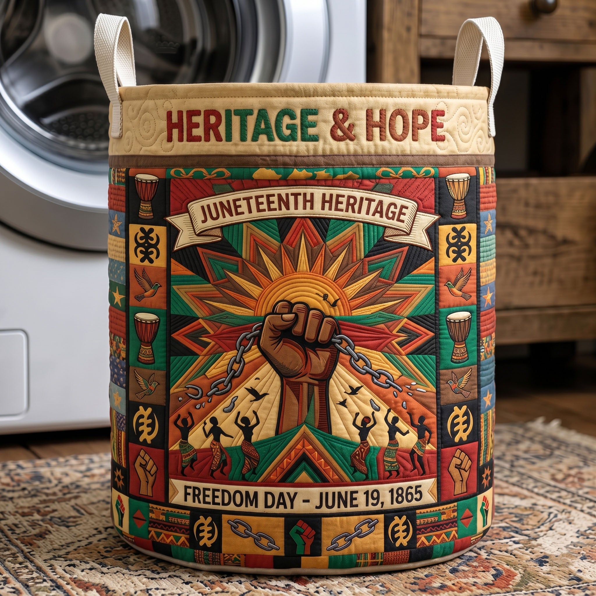 Juneteenth Freedom Quilted Laundry Basket GFTONMU474