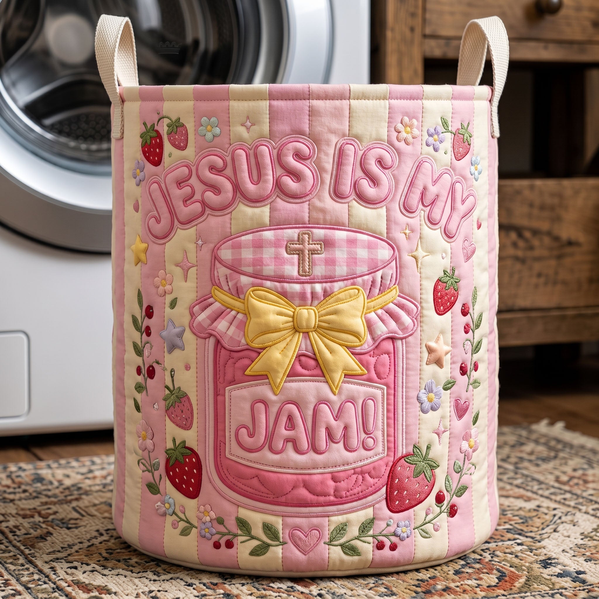 Striped Christian Quilted Laundry Basket GFTONMU504