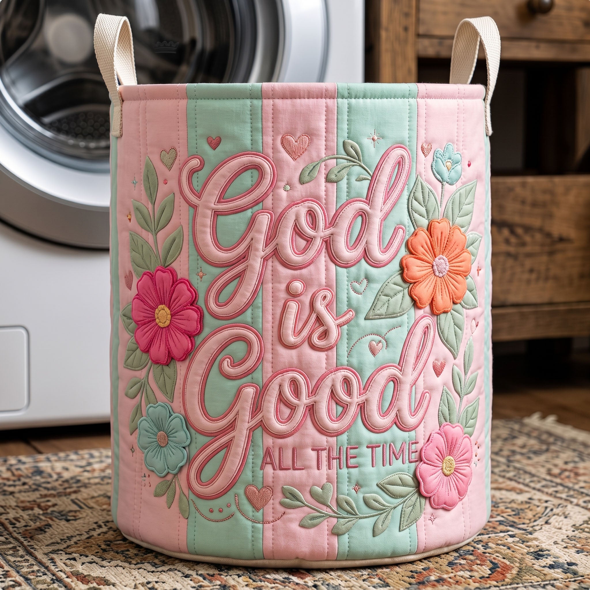 Striped Christian Quilted Laundry Basket GFTONMU505
