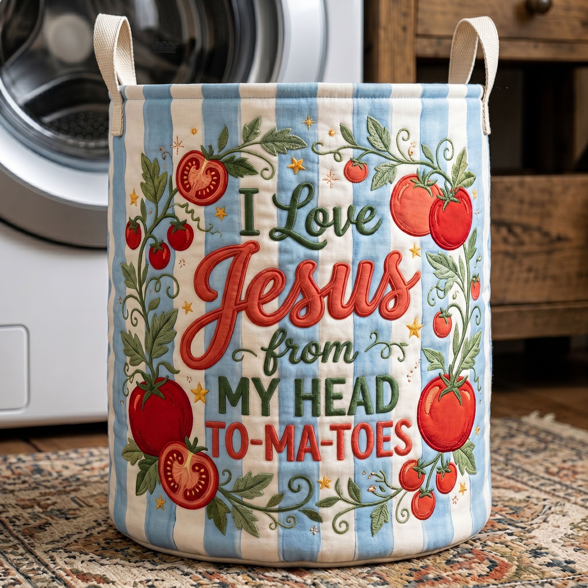 Striped Christian Quilted Laundry Basket GFTONMU506