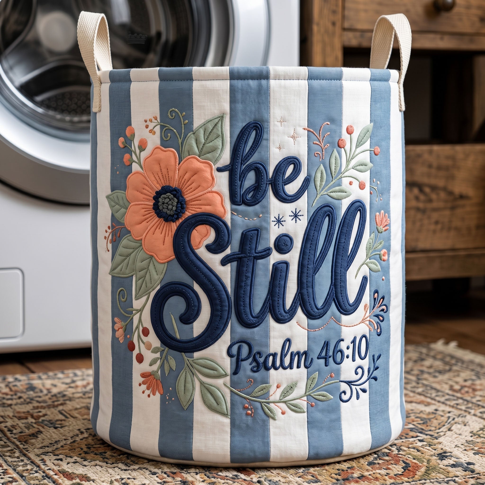 Striped Christian Quilted Laundry Basket GFTONMU507