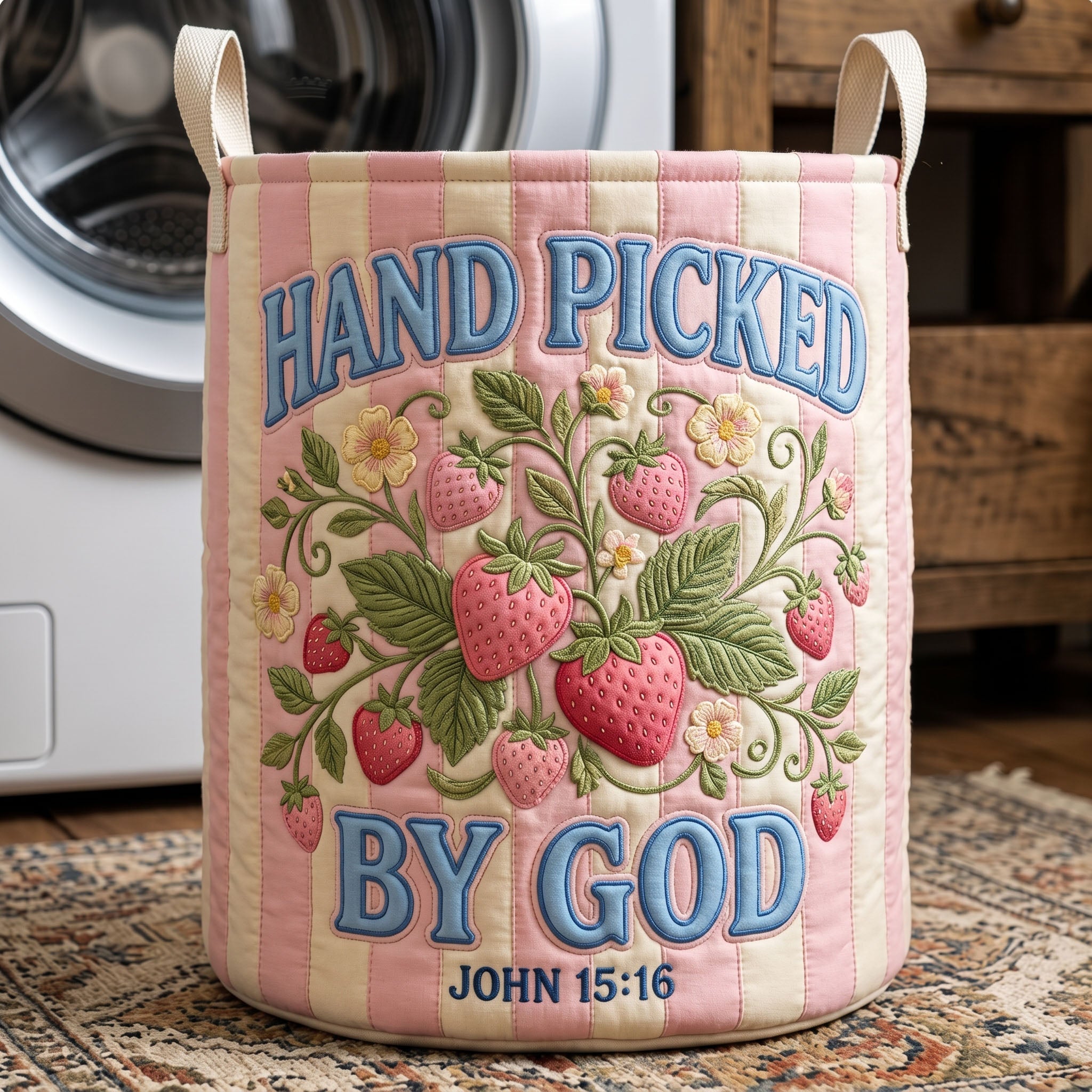 Striped Christian Quilted Laundry Basket GFTONMU508