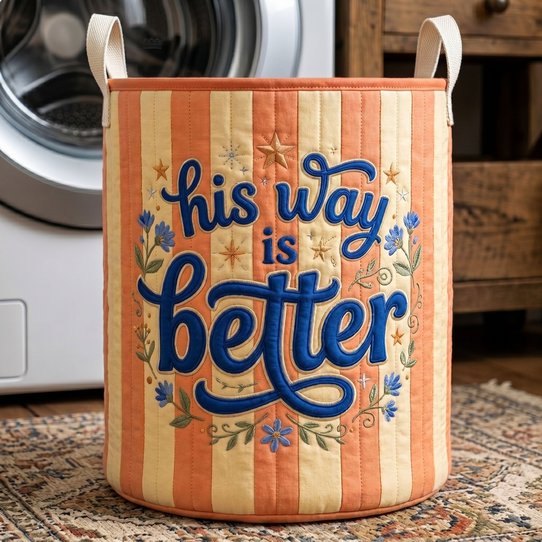 Striped Christian Quilted Laundry Basket GFTONMU509