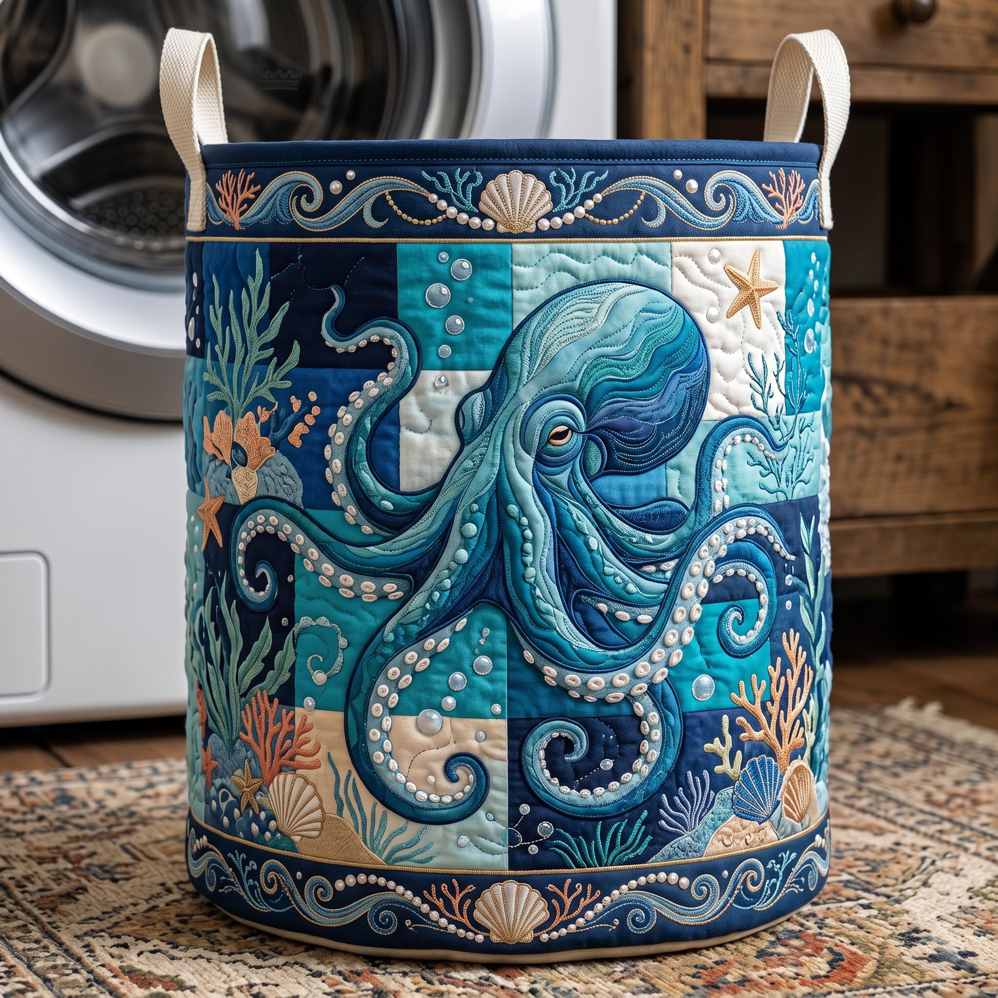 Coastal Life Quilted Laundry Basket GFTONMU619