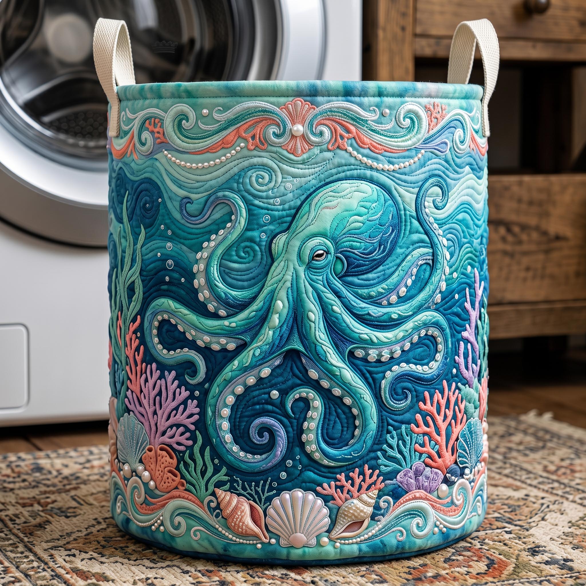 Coastal Life Quilted Laundry Basket GFTONMU620