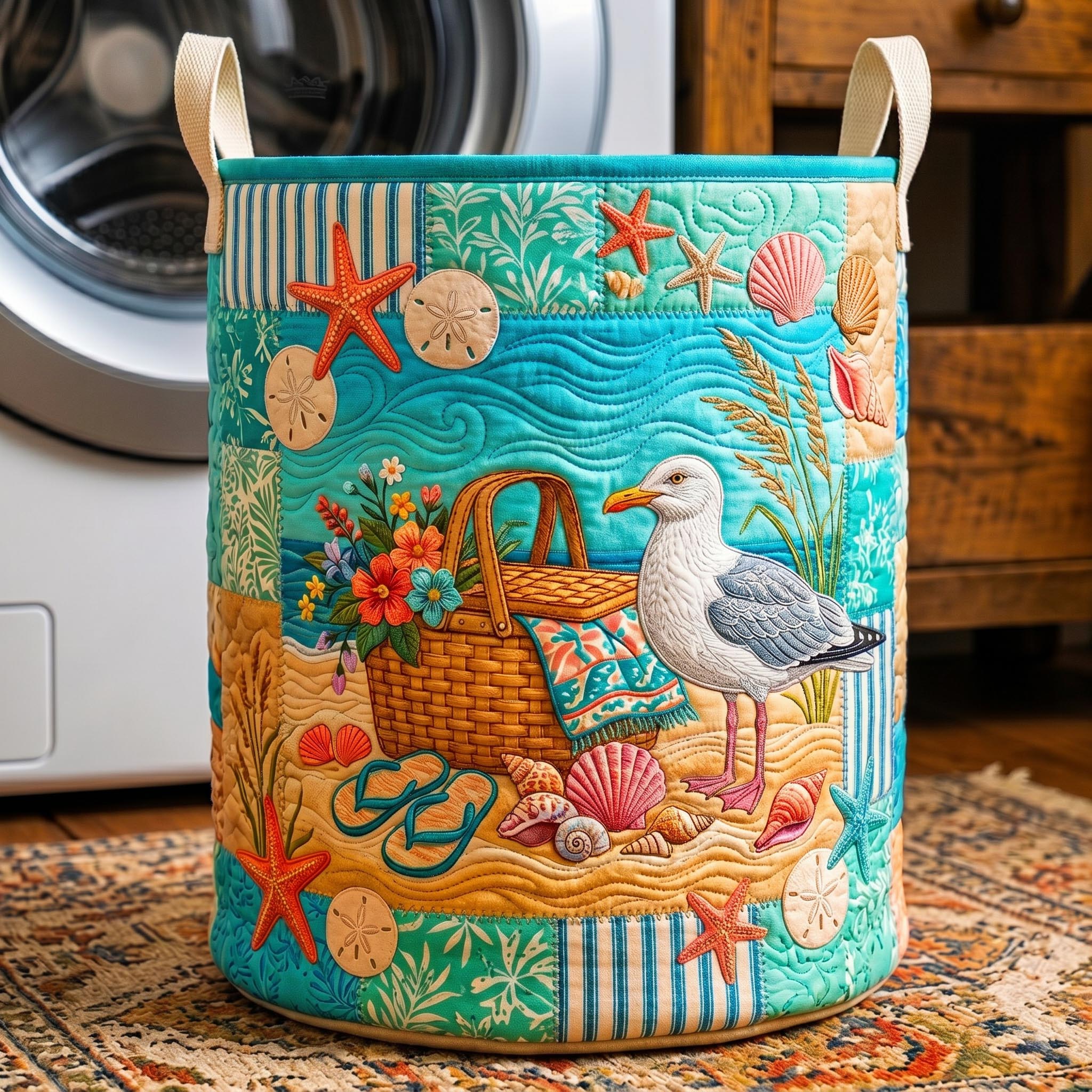 Coastal Life Quilted Laundry Basket GFTONMU621