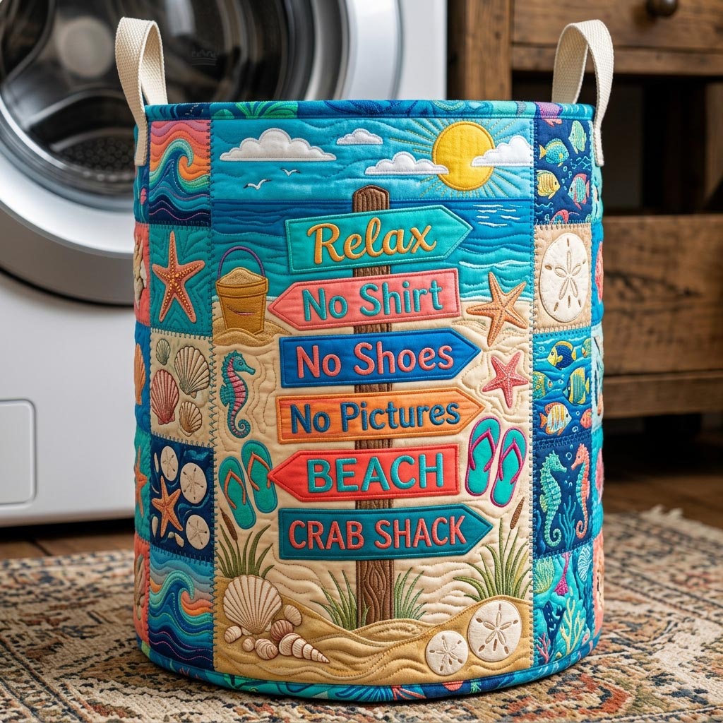 Coastal Life Quilted Laundry Basket GFTONMU624
