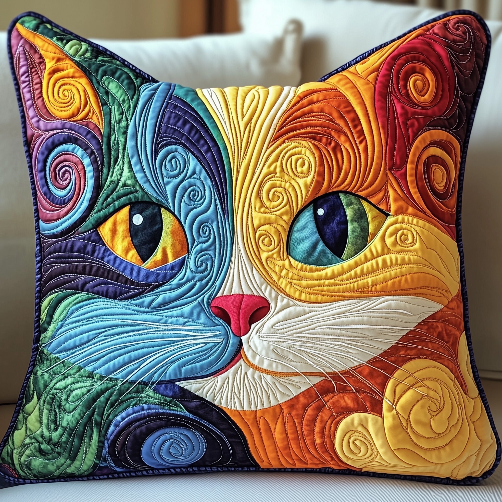 Swirly Cat Quilted Pillow Case GFTONT1270