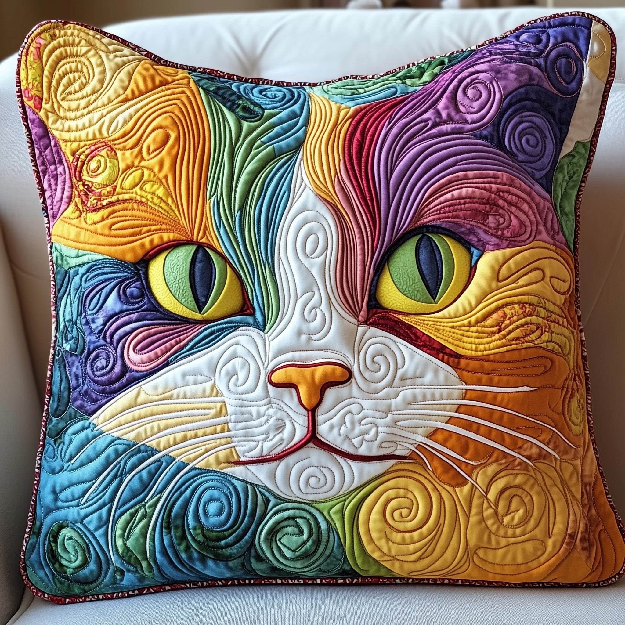Swirly Cat Quilted Pillow Case GFTONT1271